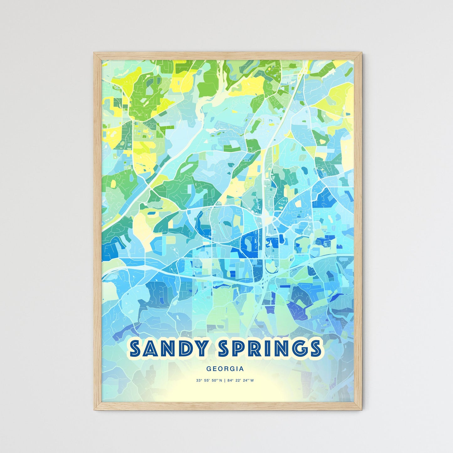 Colorful Sandy Springs Georgia Fine Art Map Cool Blue