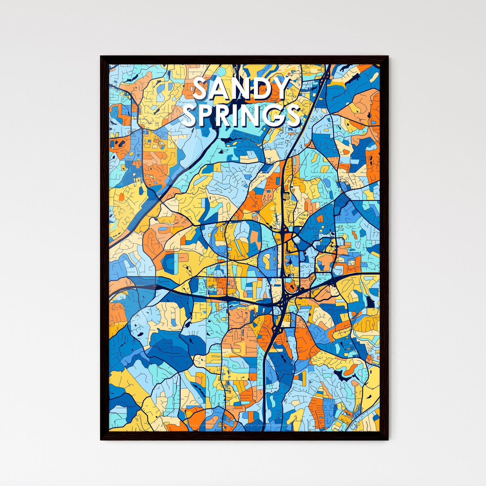 SANDY SPRINGS GEORGIA Vibrant Colorful Art Map Poster Blue Orange