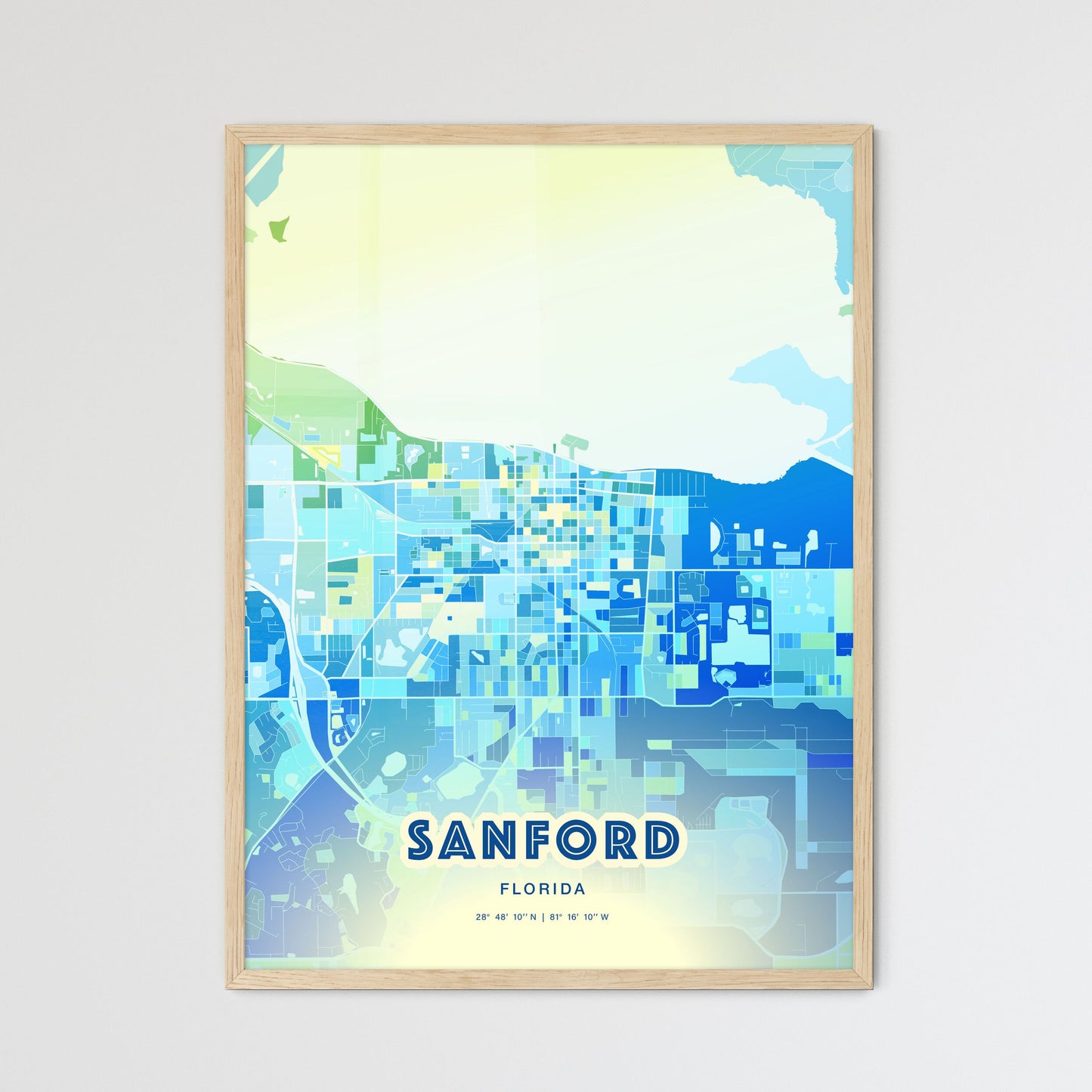 Colorful Sanford Florida Fine Art Map Cool Blue