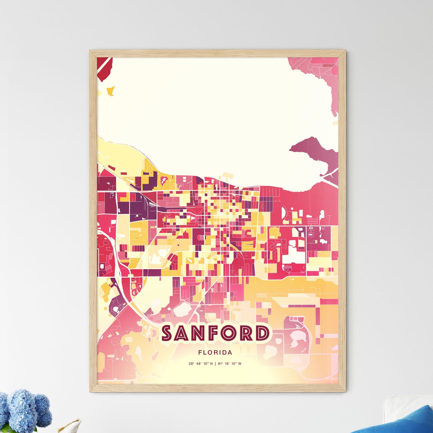 Colorful Sanford Florida Fine Art Map Hot Red