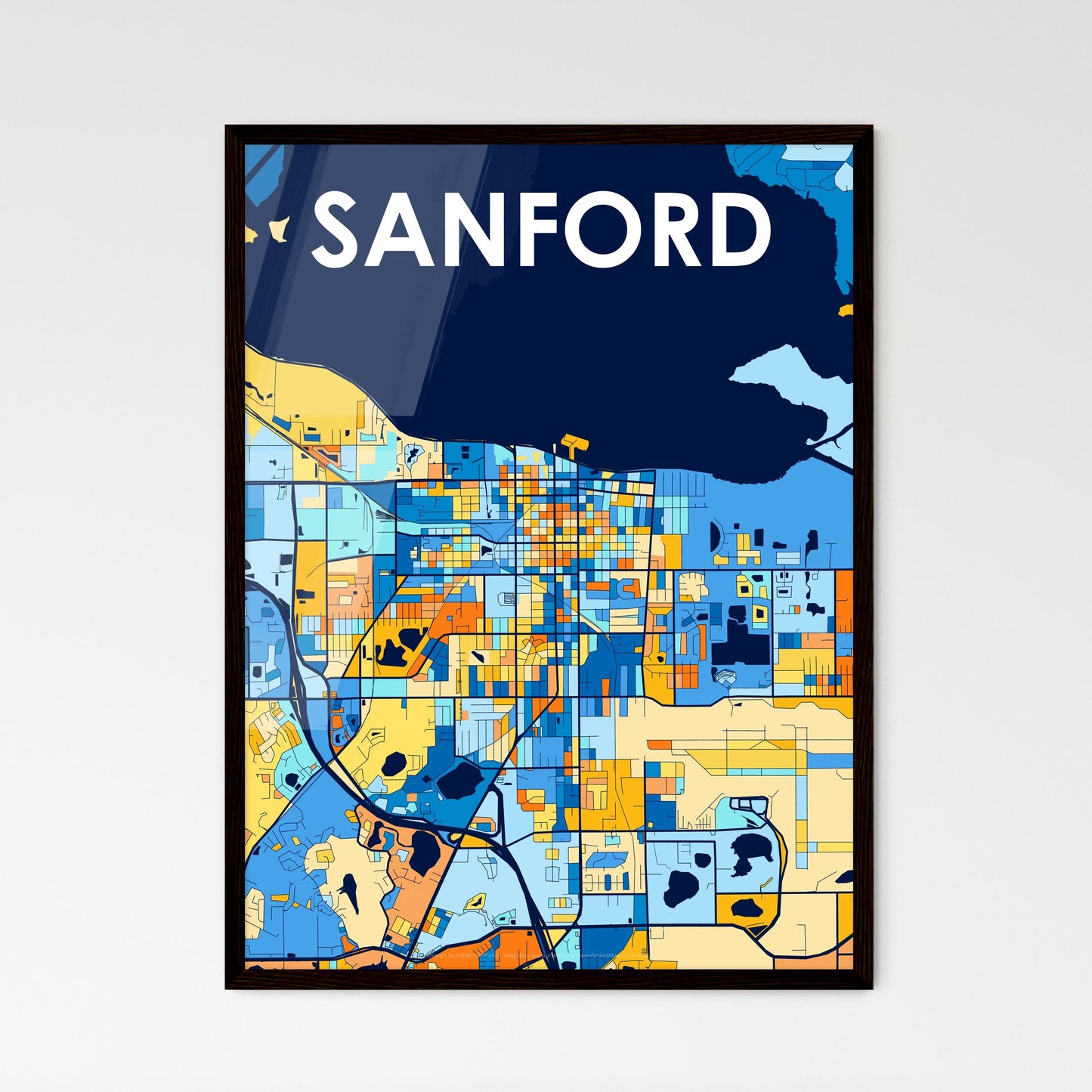 SANFORD FLORIDA Vibrant Colorful Art Map Poster Blue Orange