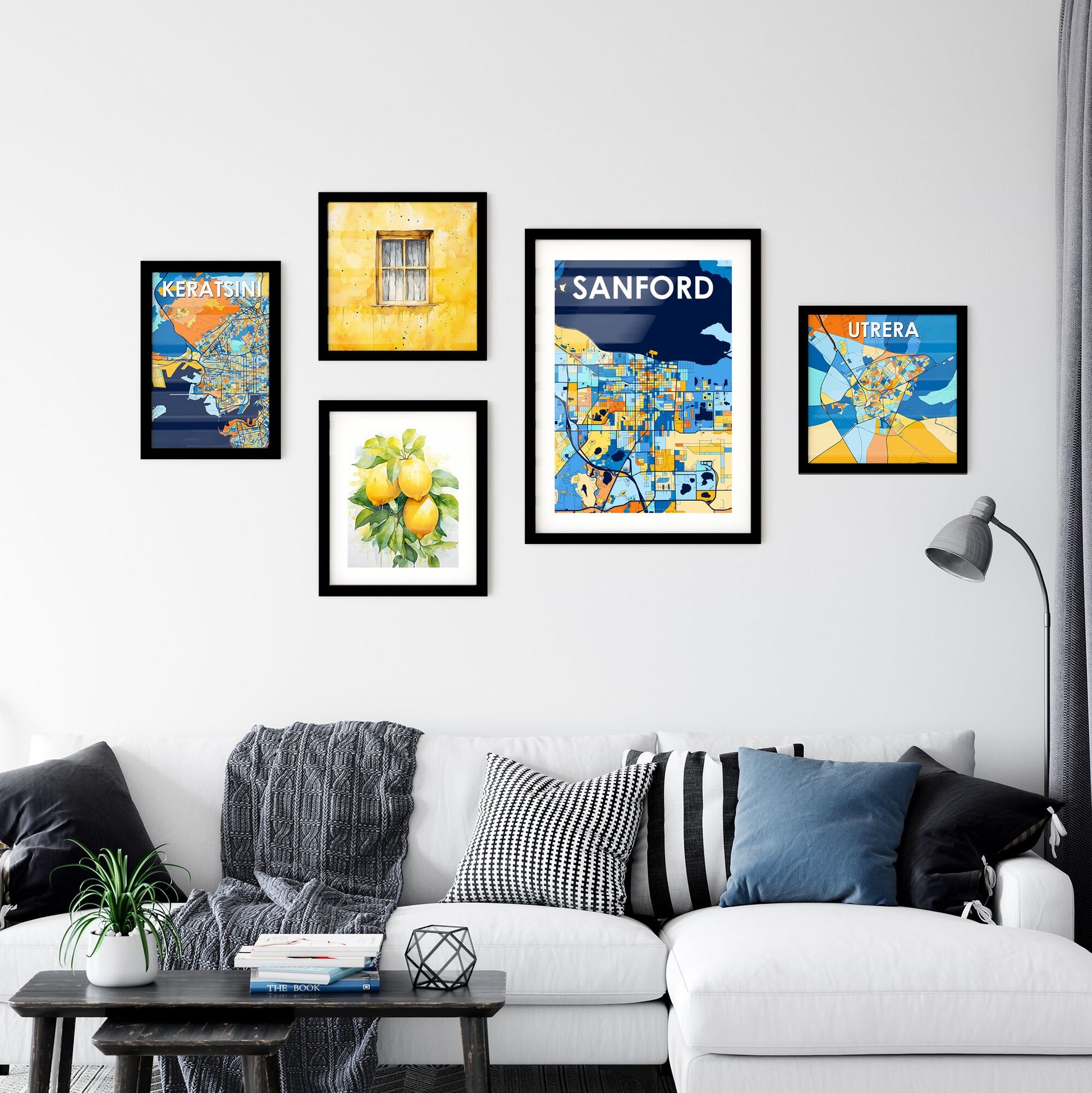 SANFORD FLORIDA Vibrant Colorful Art Map Poster Blue Orange