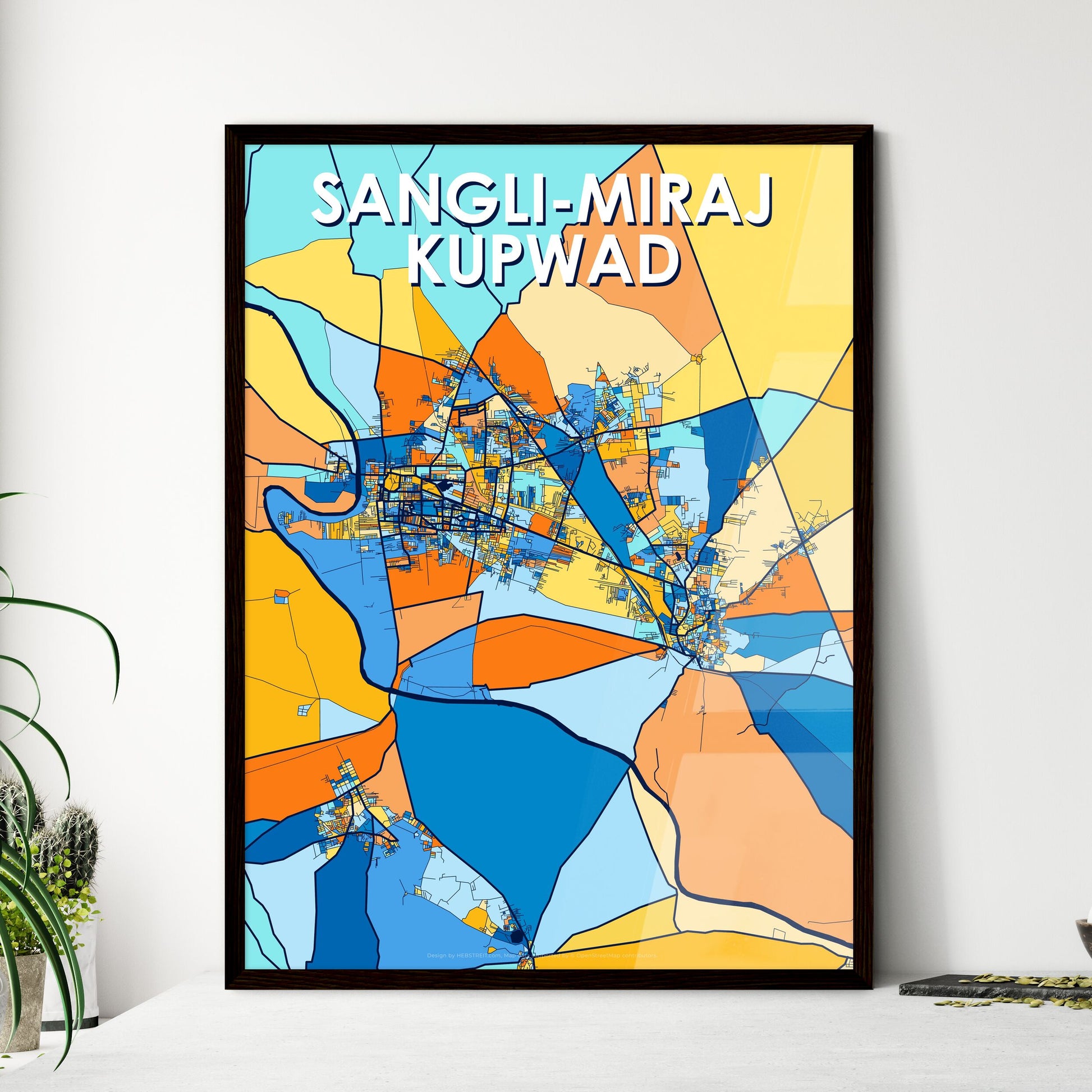 SANGLI-MIRAJ KUPWAD INDIA Vibrant Colorful Art Map Poster Blue Orange