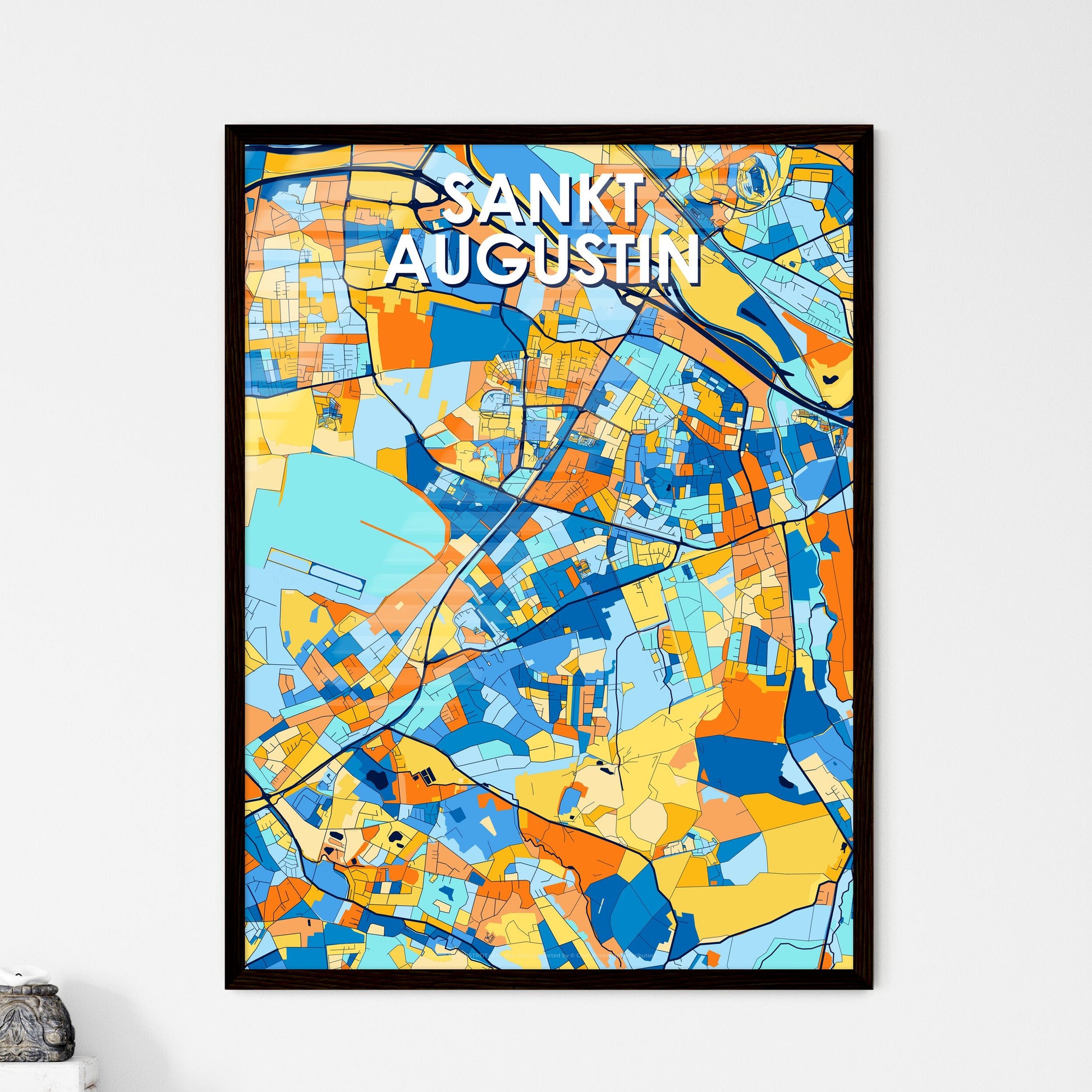 SANKT AUGUSTIN GERMANY Vibrant Colorful Art Map Poster Blue Orange