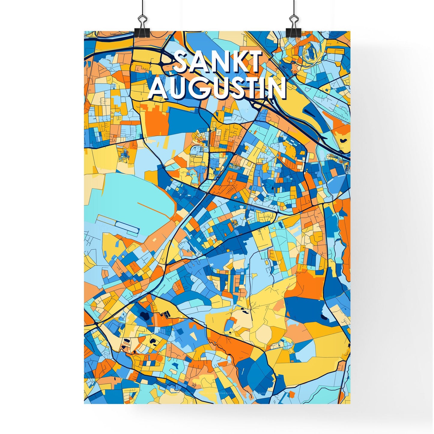 SANKT AUGUSTIN GERMANY Vibrant Colorful Art Map Poster Blue Orange