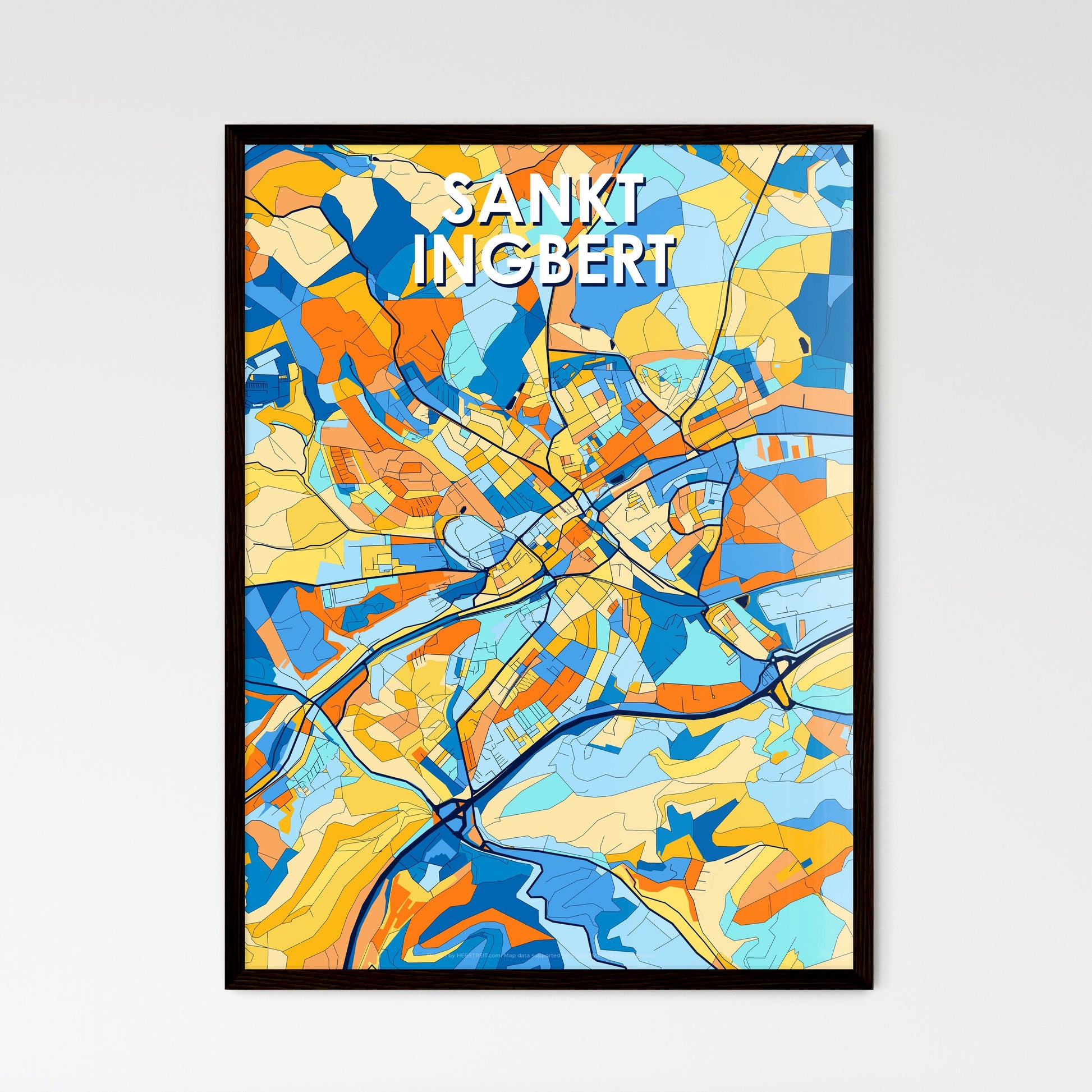 SANKT INGBERT GERMANY Vibrant Colorful Art Map Poster Blue Orange