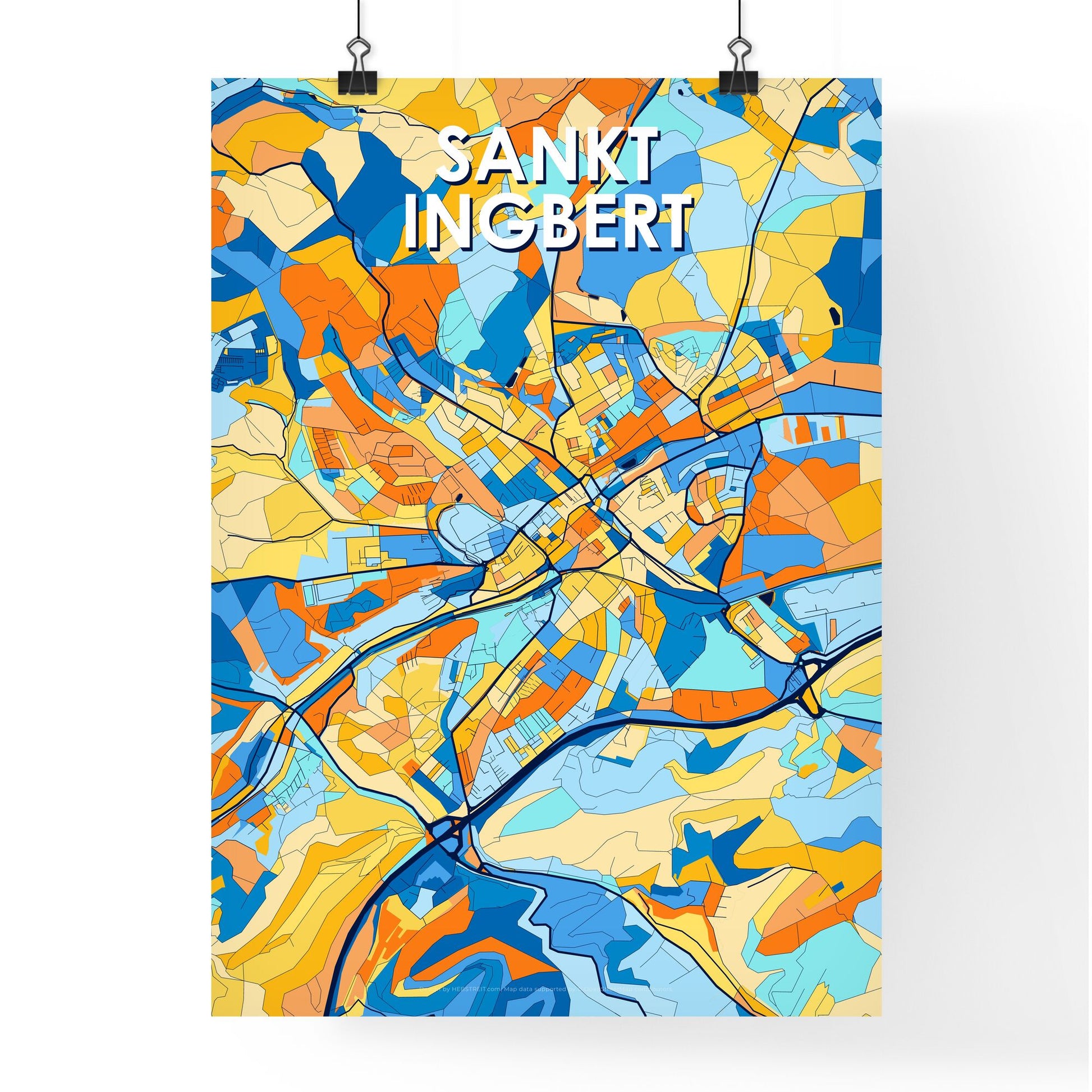 SANKT INGBERT GERMANY Vibrant Colorful Art Map Poster Blue Orange