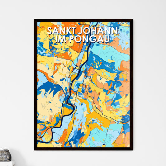 SANKT JOHANN IM PONGAU AUSTRIA Vibrant Colorful Art Map Poster Blue Orange