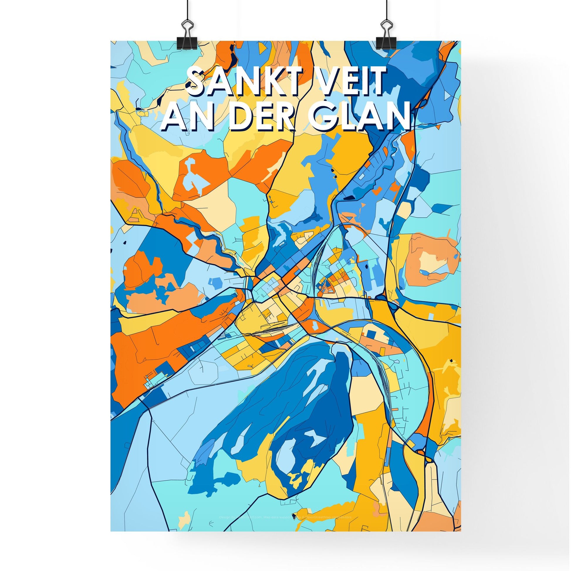 SANKT VEIT AN DER GLAN AUSTRIA Vibrant Colorful Art Map Poster Blue Orange