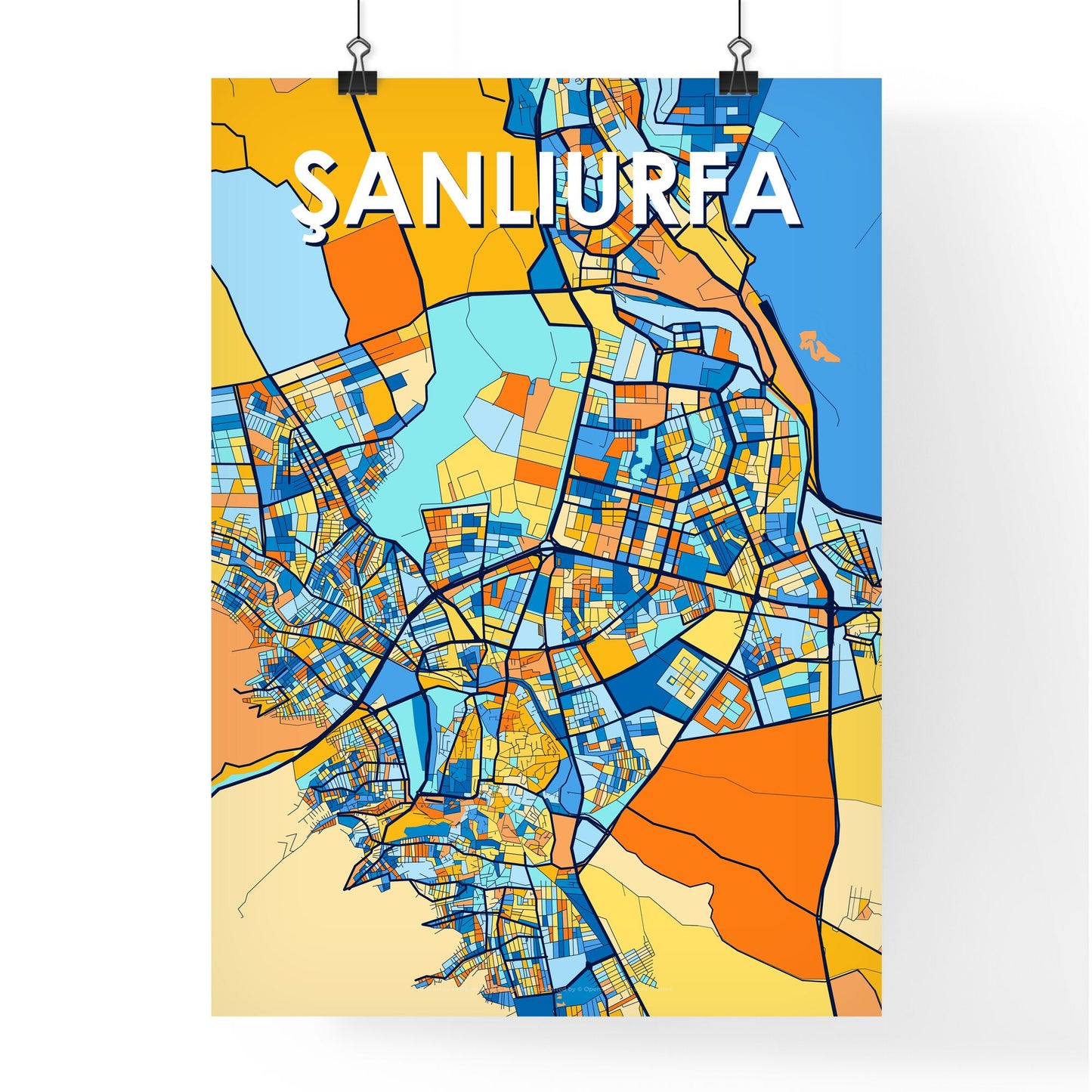 ŞANLIURFA TURKEY Vibrant Colorful Art Map Poster