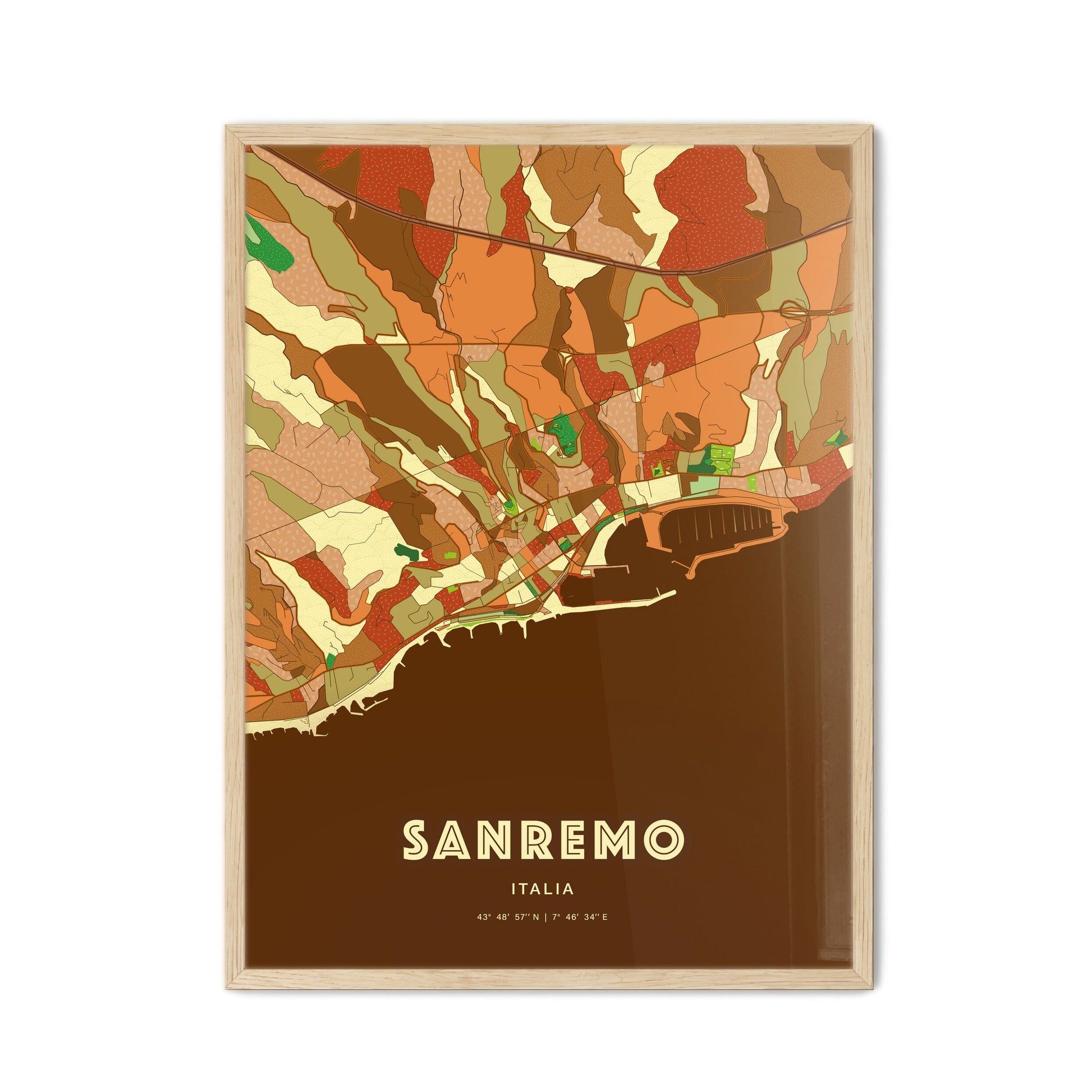 Colorful Sanremo Italy Fine Art Map Farmhouse