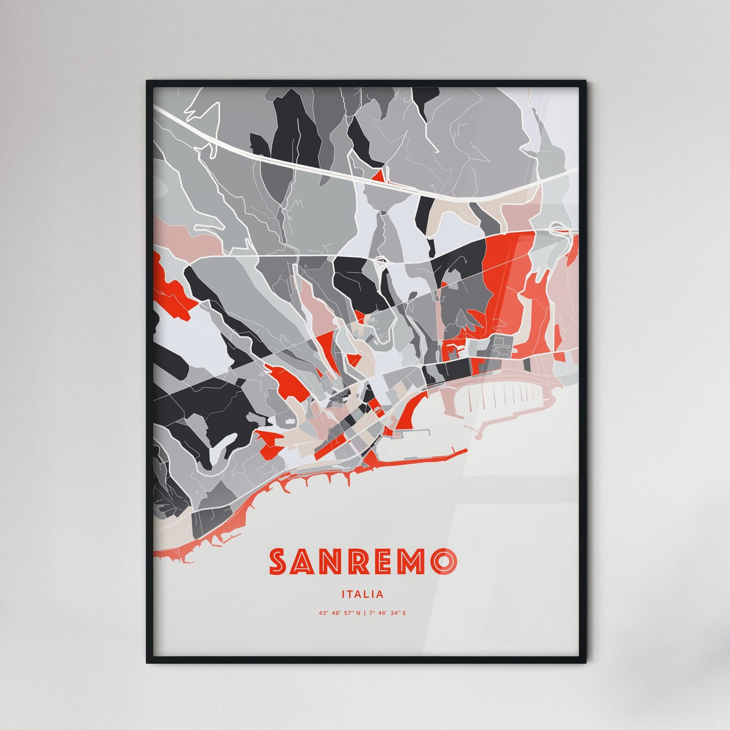 Colorful Sanremo Italy Fine Art Map Modern Expressive