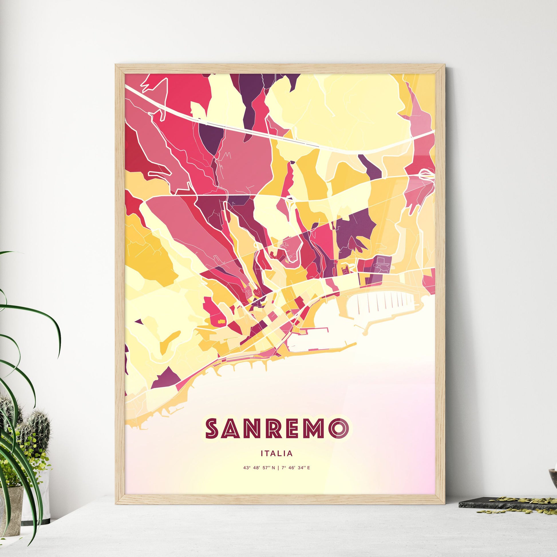 Colorful Sanremo Italy Fine Art Map Hot Red