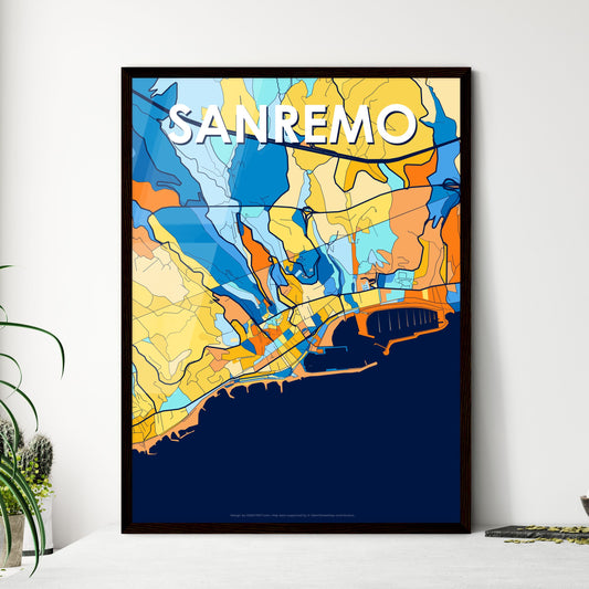 SANREMO ITALY Vibrant Colorful Art Map Poster Blue Orange