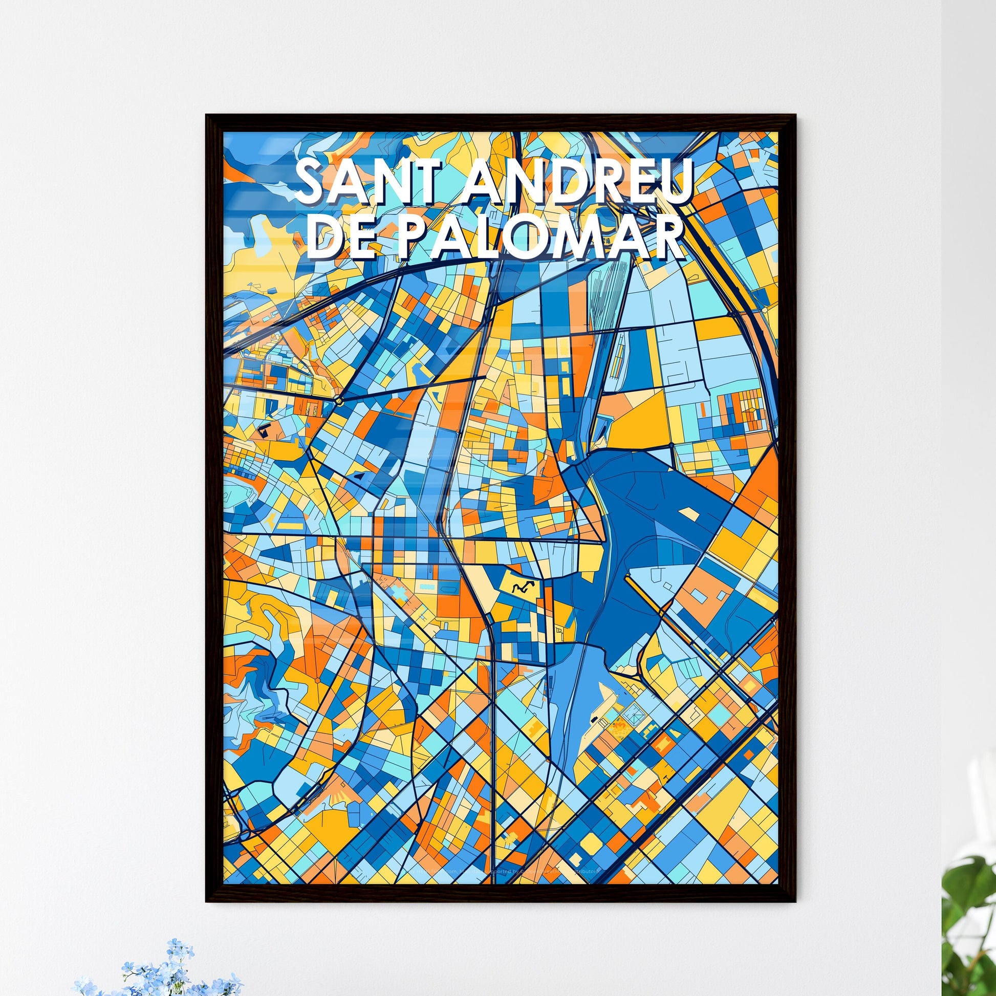 SANT ANDREU DE PALOMAR SPAIN Vibrant Colorful Art Map Poster Blue Orange