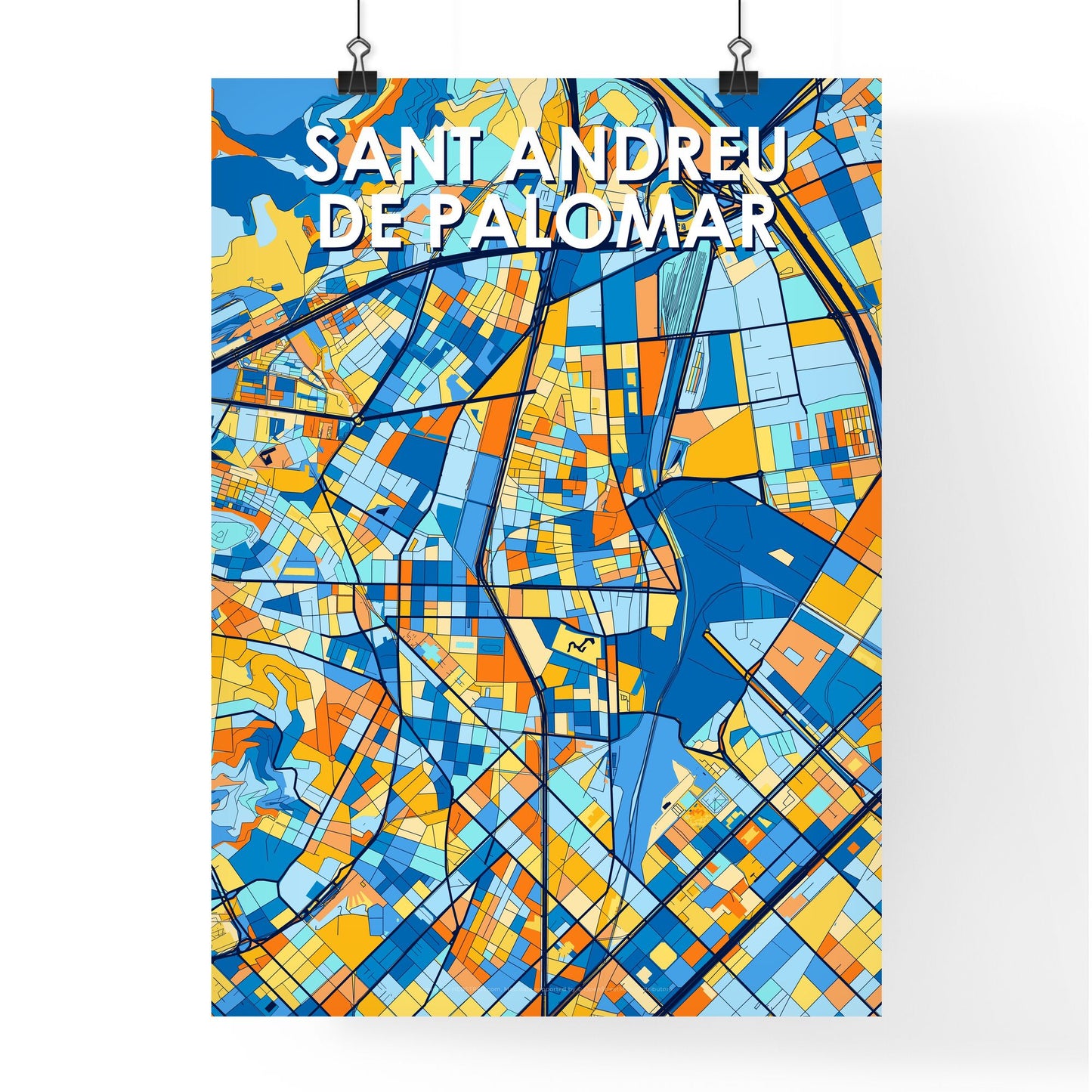 SANT ANDREU DE PALOMAR SPAIN Vibrant Colorful Art Map Poster Blue Orange