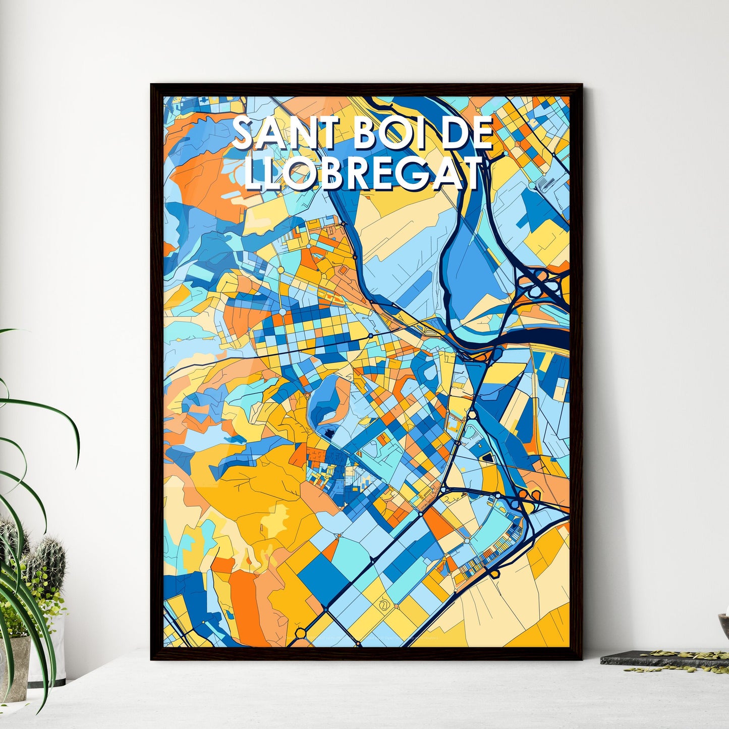 SANT BOI DE LLOBREGAT SPAIN Vibrant Colorful Art Map Poster Blue Orange