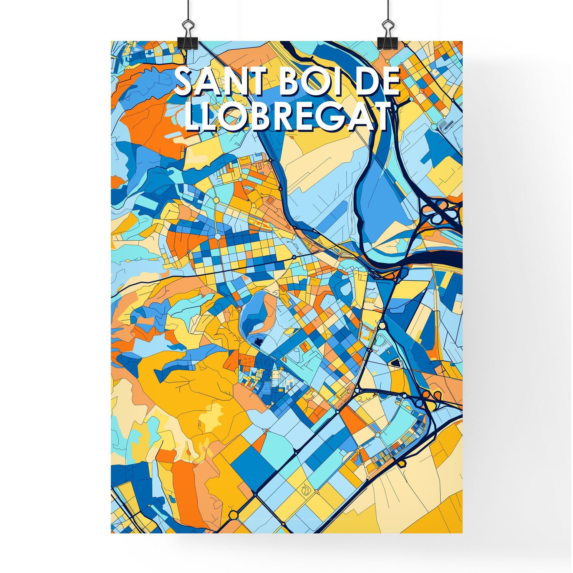 SANT BOI DE LLOBREGAT SPAIN Vibrant Colorful Art Map Poster Blue Orange