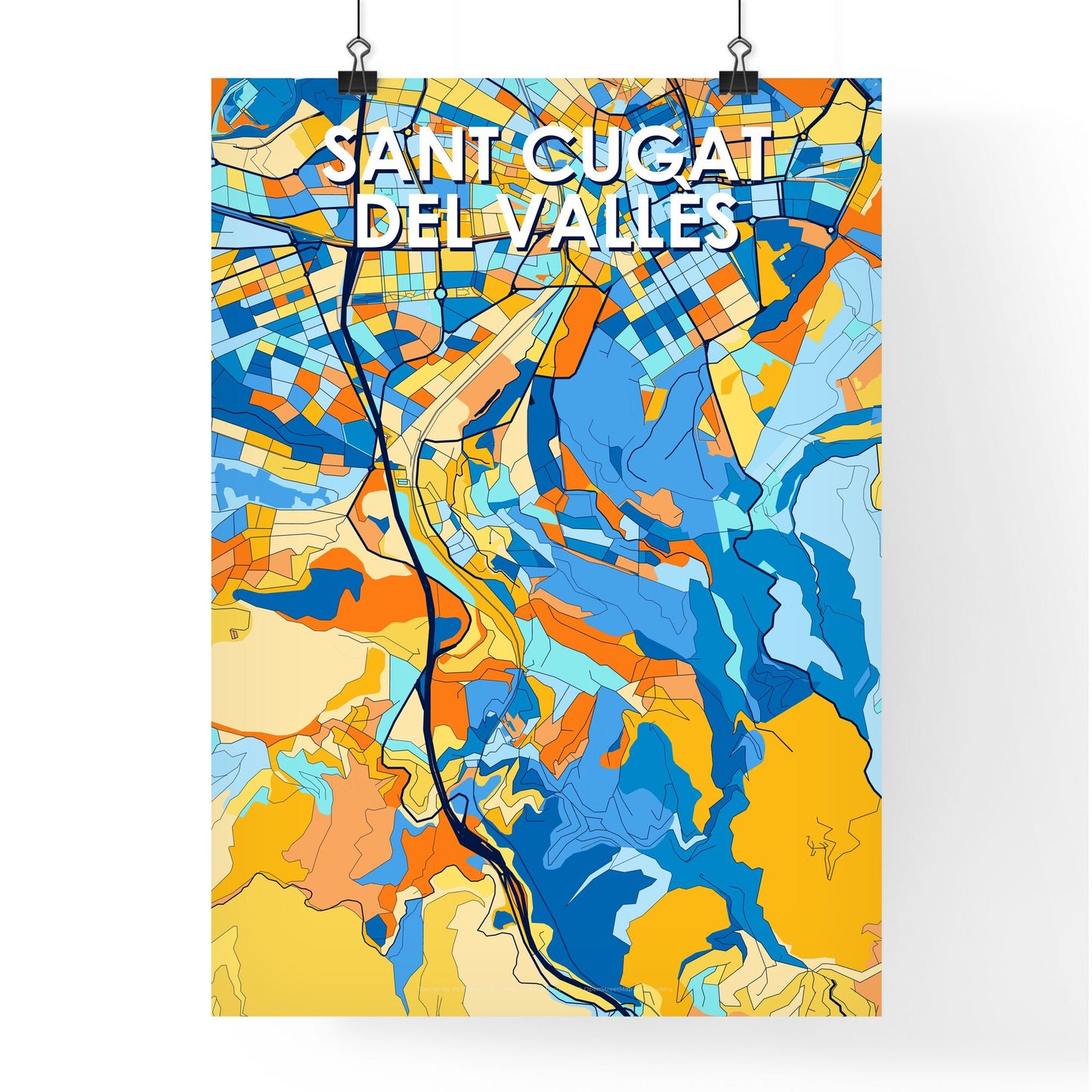 SANT CUGAT DEL VALLÈS SPAIN Vibrant Colorful Art Map Poster Blue Orange