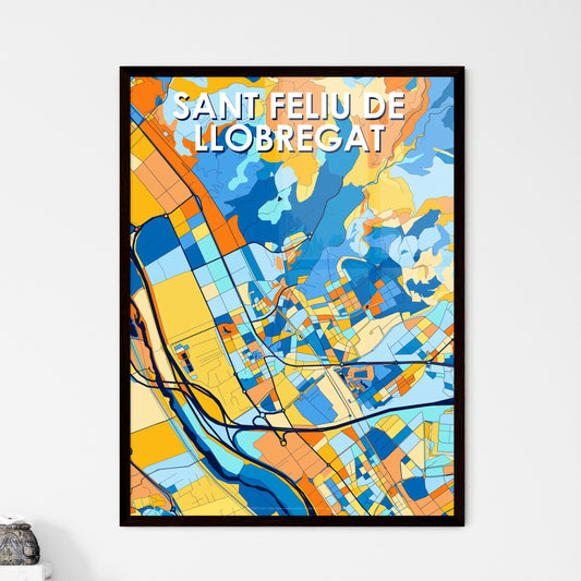 SANT FELIU DE LLOBREGAT SPAIN Vibrant Colorful Art Map Poster Blue Orange