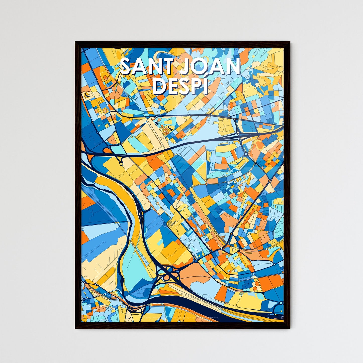 SANT JOAN DESPÍ SPAIN Vibrant Colorful Art Map Poster Blue Orange