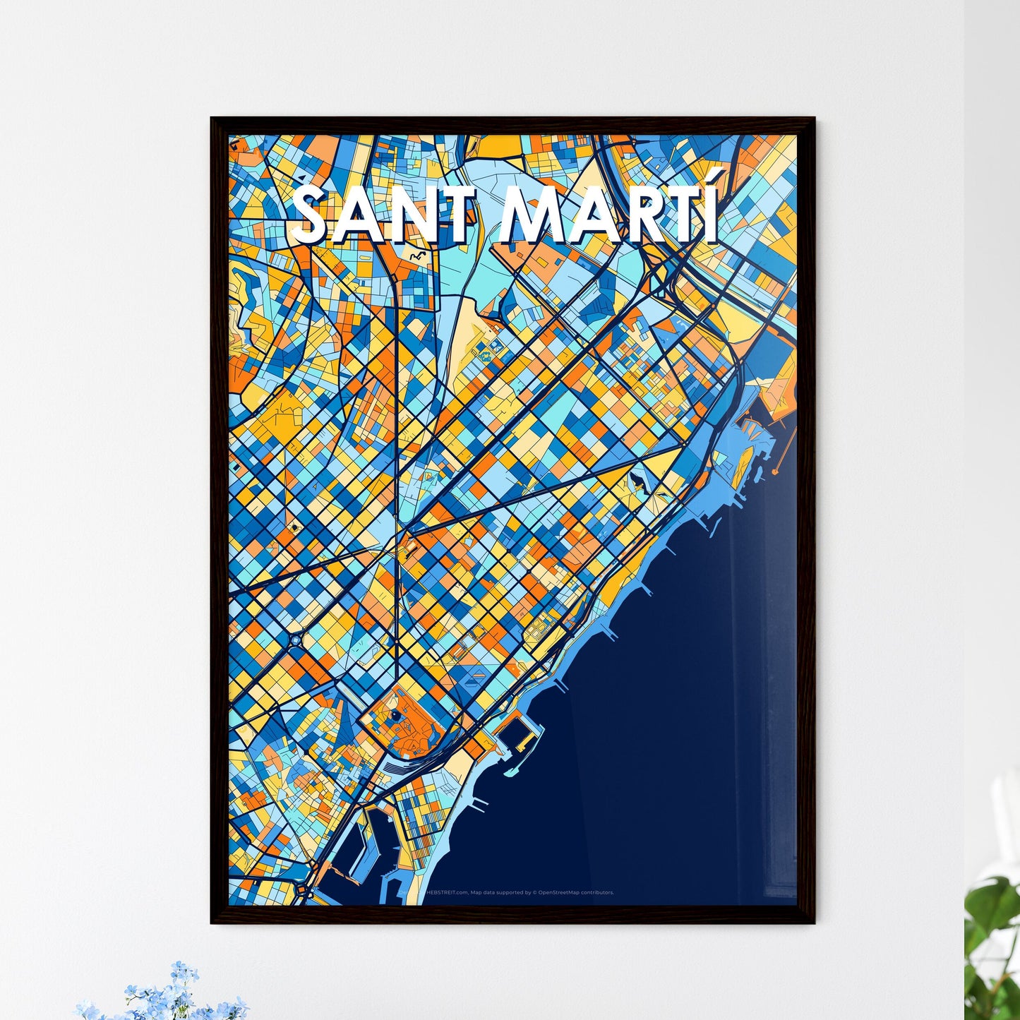 SANT MARTÍ SPAIN Vibrant Colorful Art Map Poster Blue Orange