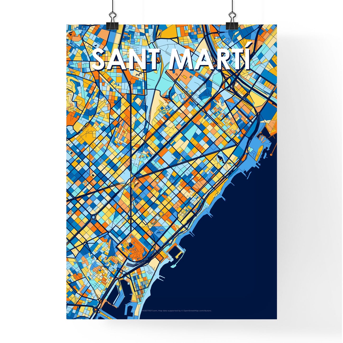 SANT MARTÍ SPAIN Vibrant Colorful Art Map Poster Blue Orange