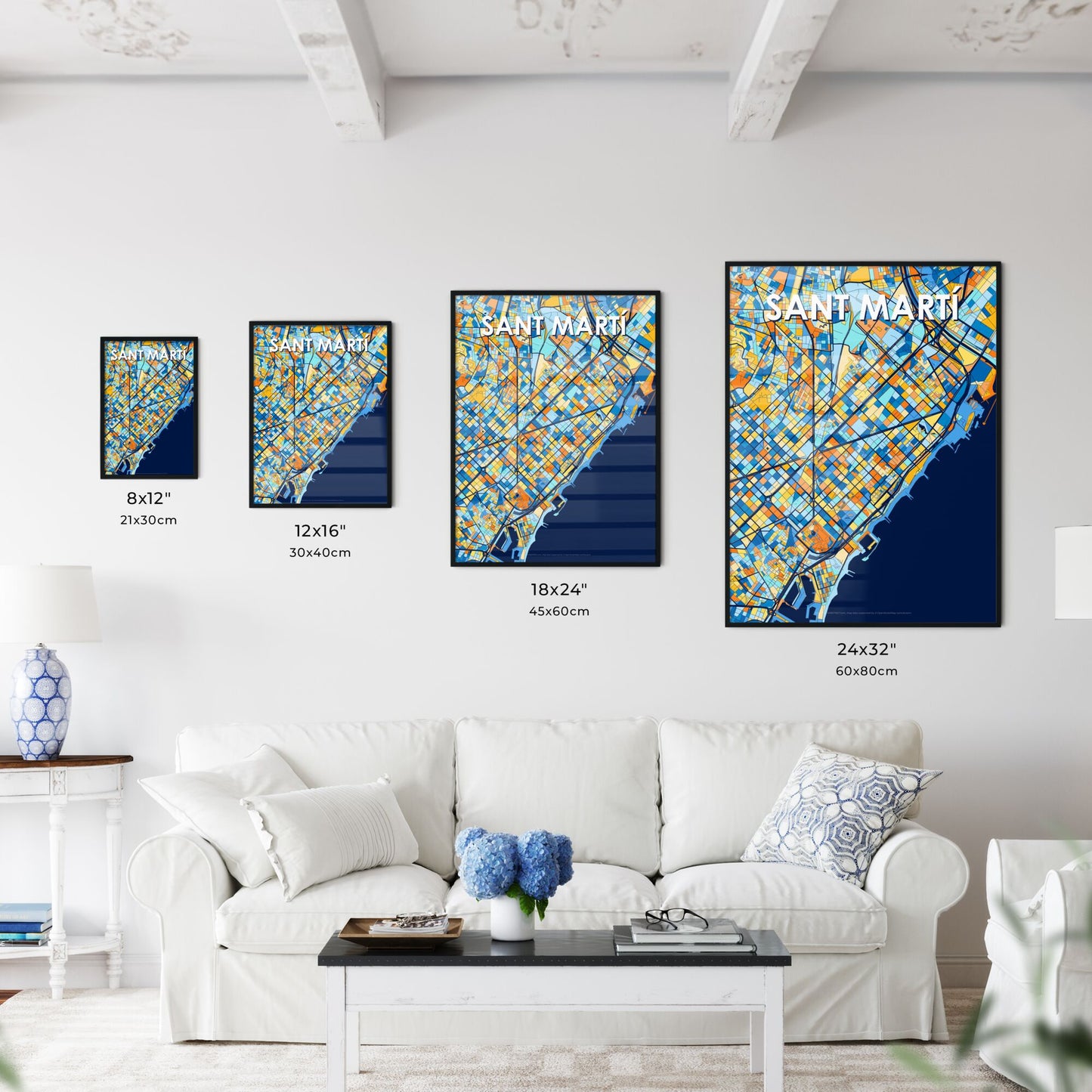 SANT MARTÍ SPAIN Vibrant Colorful Art Map Poster Blue Orange