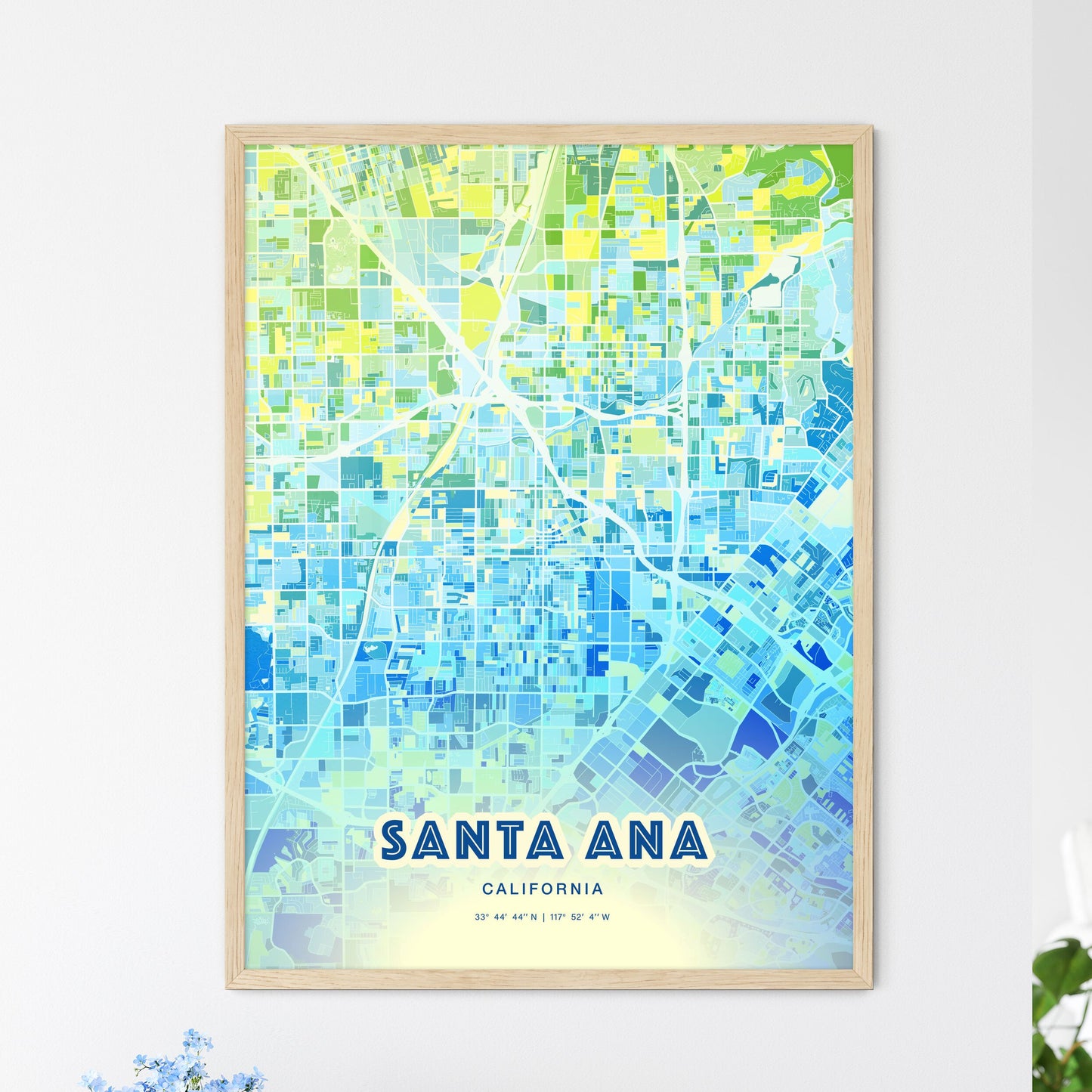 Colorful Santa Ana California Fine Art Map Cool Blue