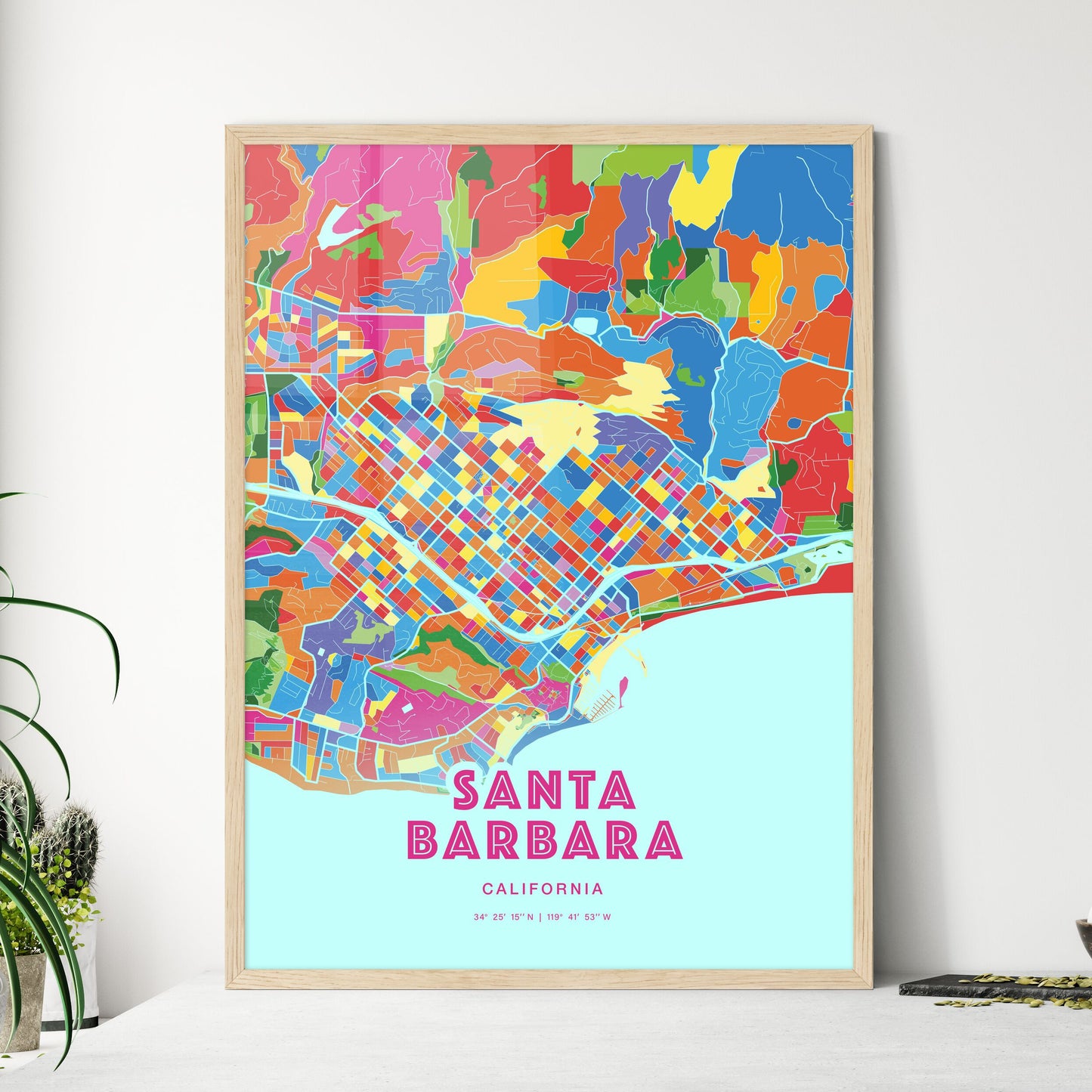 Colorful Santa Barbara California Fine Art Map Crazy Colors