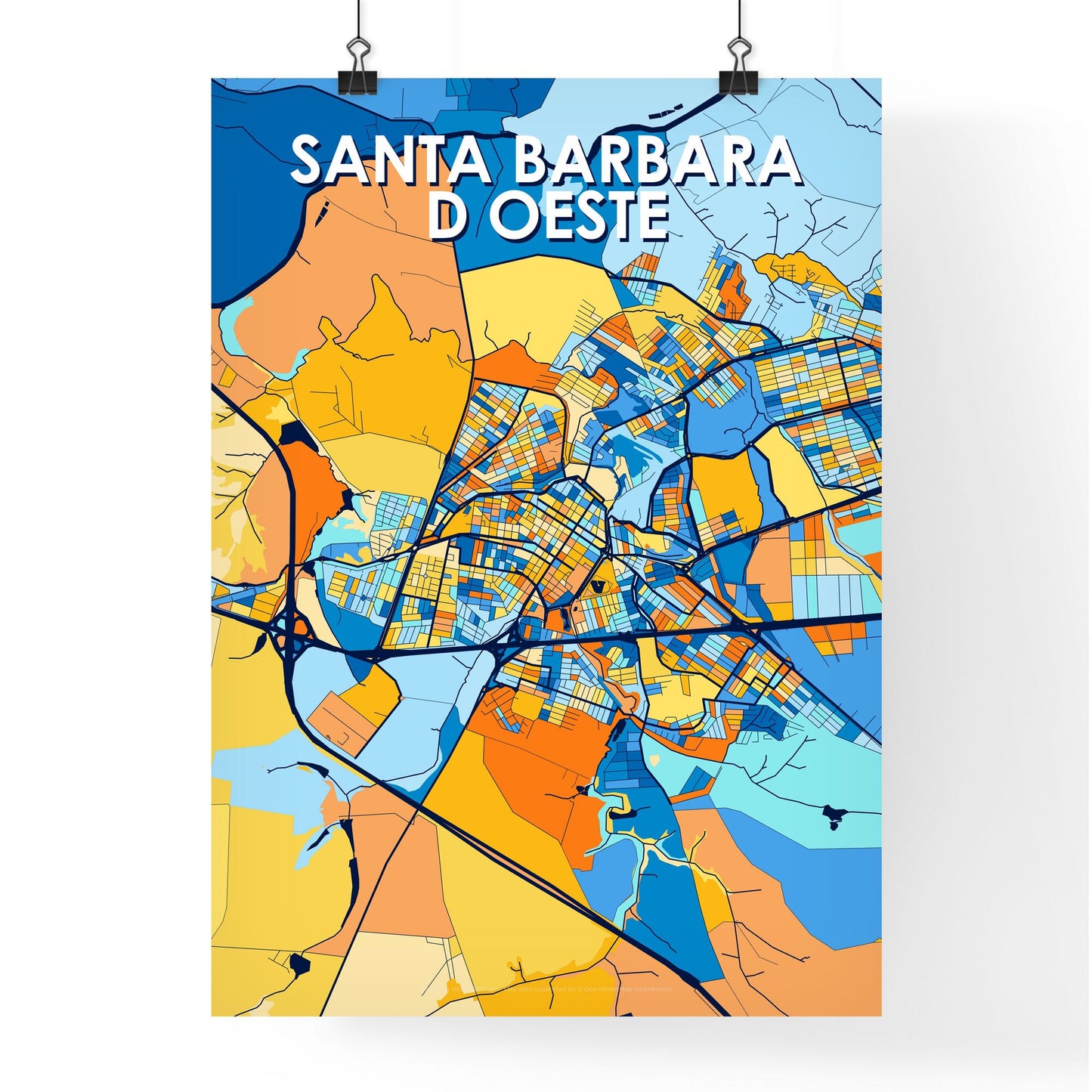 SANTA BARBARA D OESTE BRAZIL Vibrant Colorful Art Map Poster Blue Orange