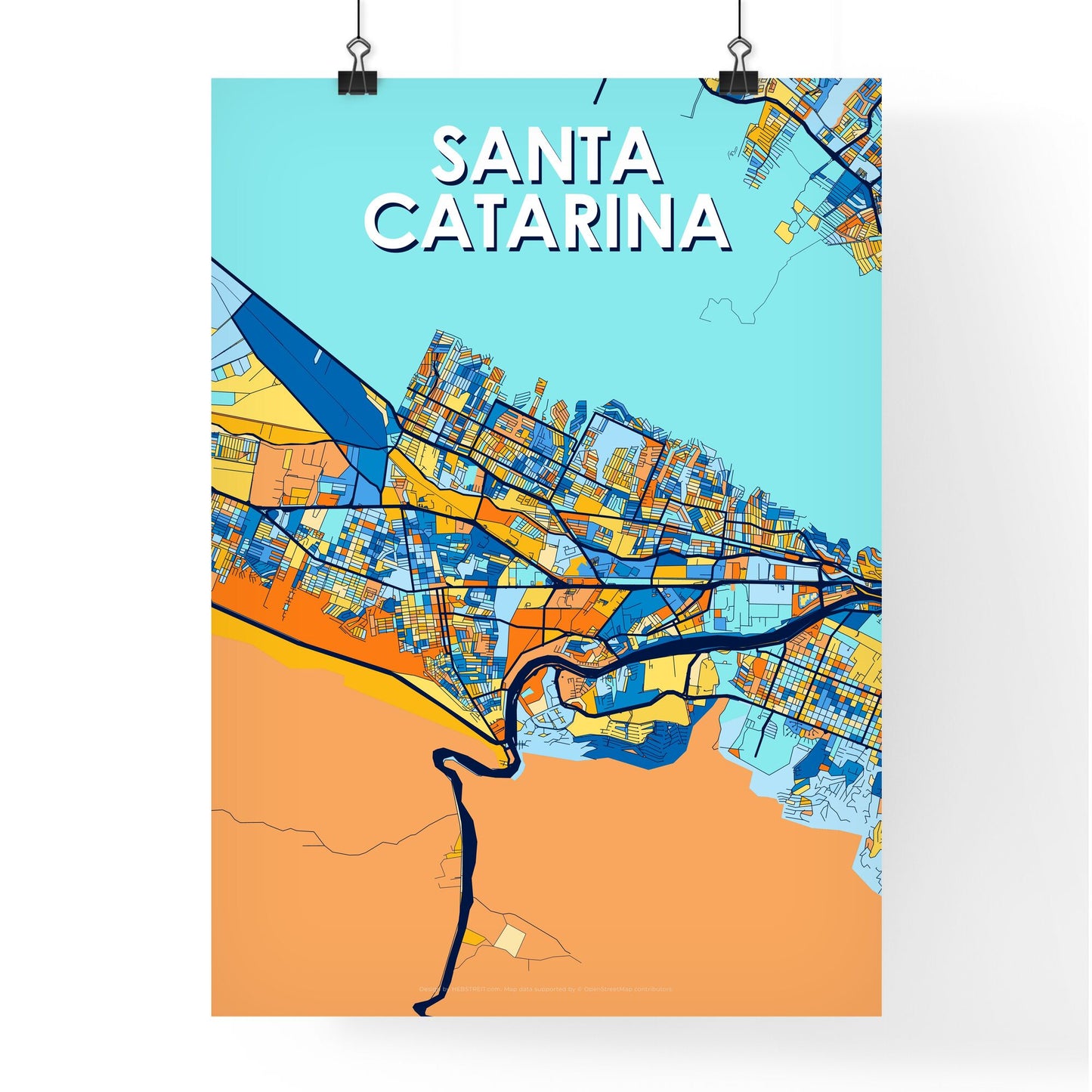 SANTA CATARINA MEXICO Vibrant Colorful Art Map Poster Blue Orange