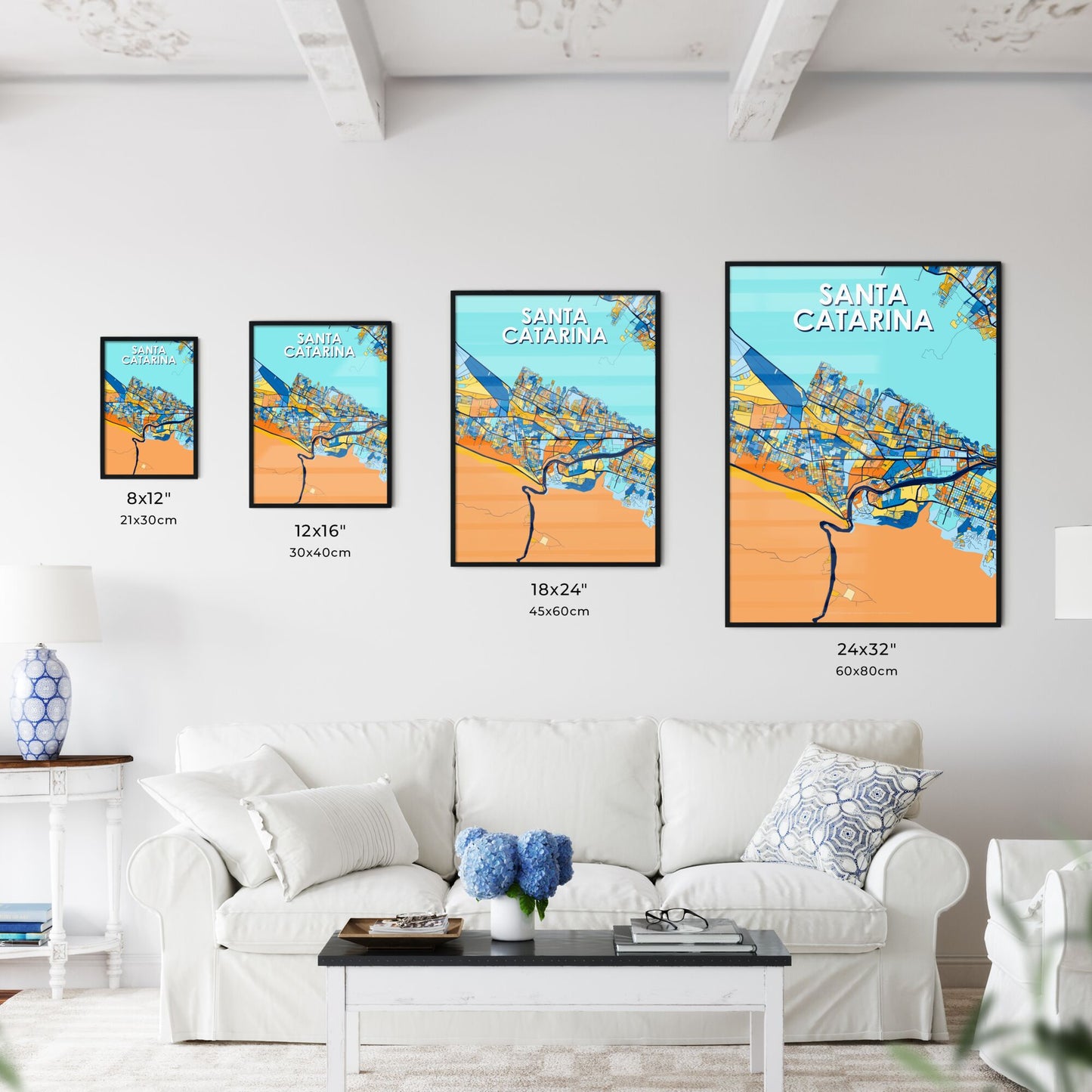 SANTA CATARINA MEXICO Vibrant Colorful Art Map Poster Blue Orange