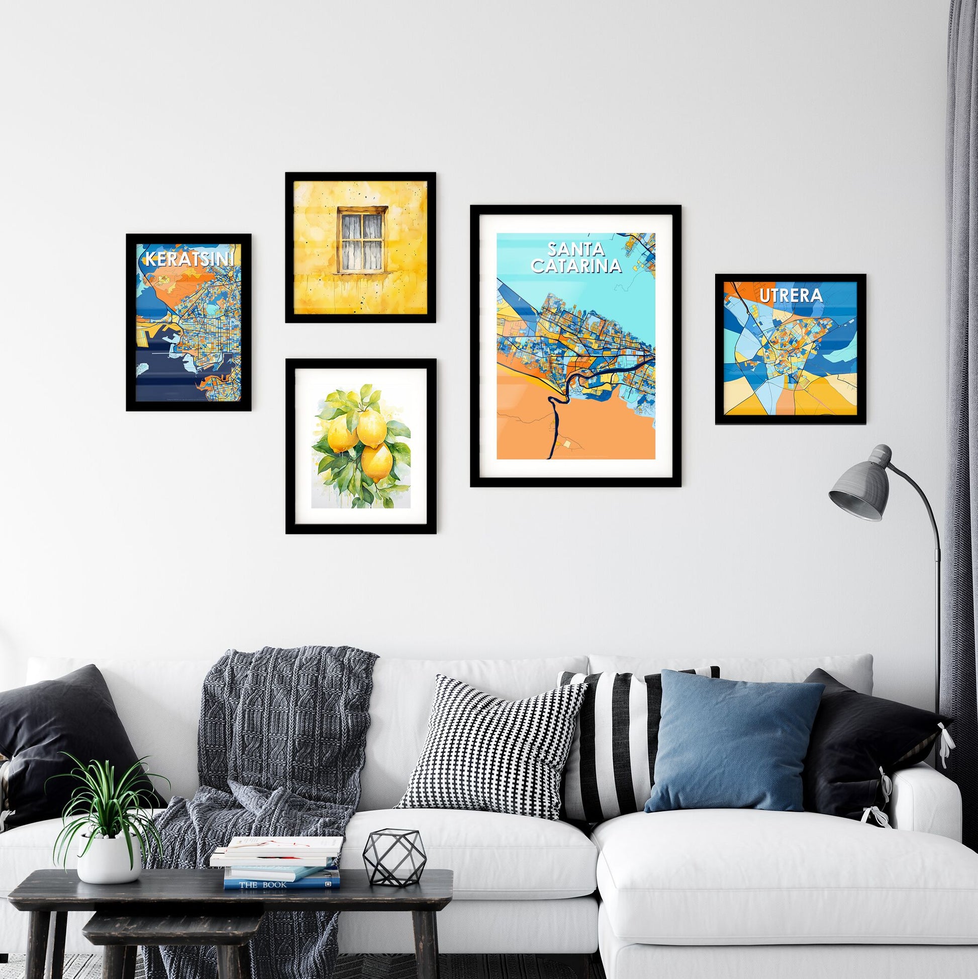 SANTA CATARINA MEXICO Vibrant Colorful Art Map Poster Blue Orange