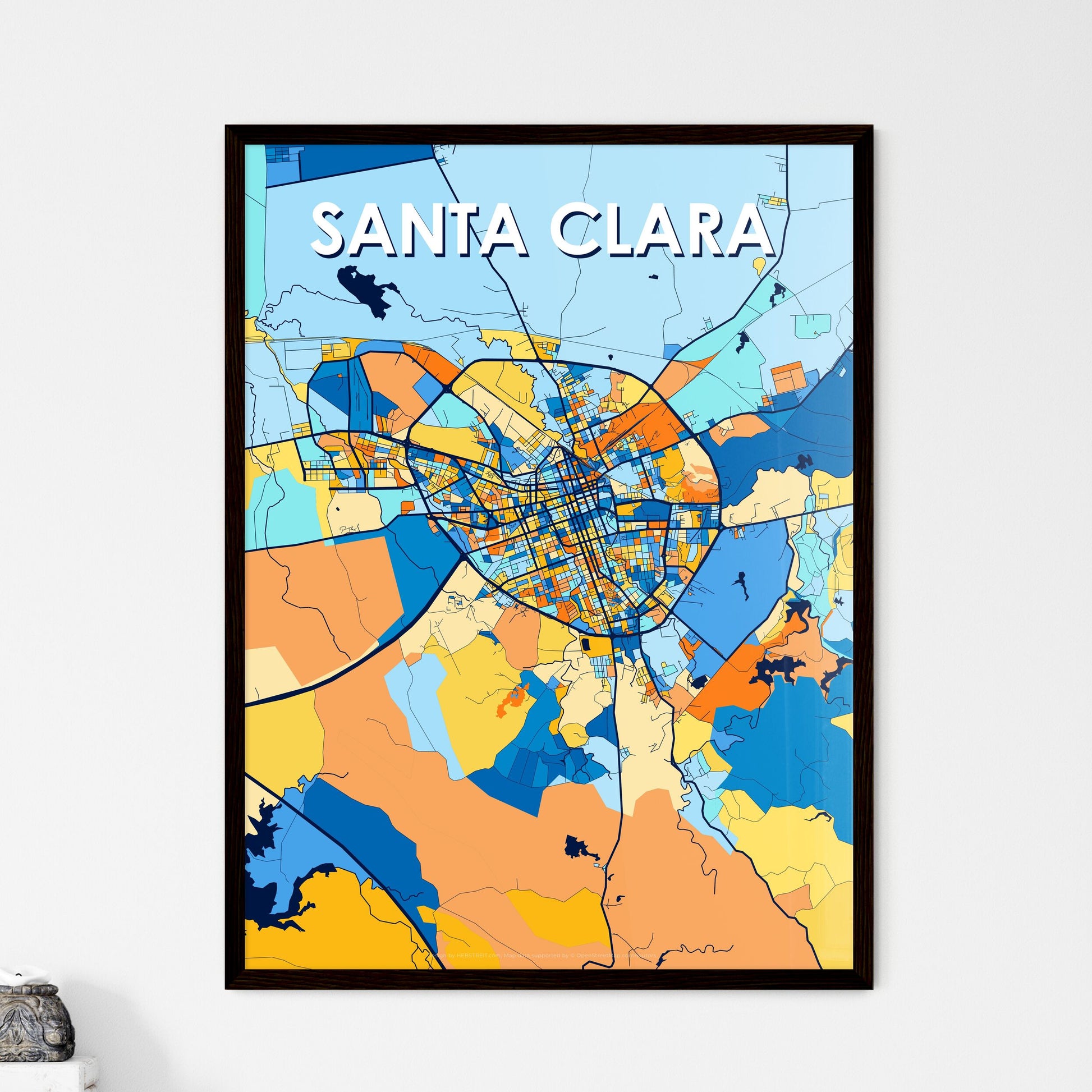 SANTA CLARA CUBA Vibrant Colorful Art Map Poster Blue Orange