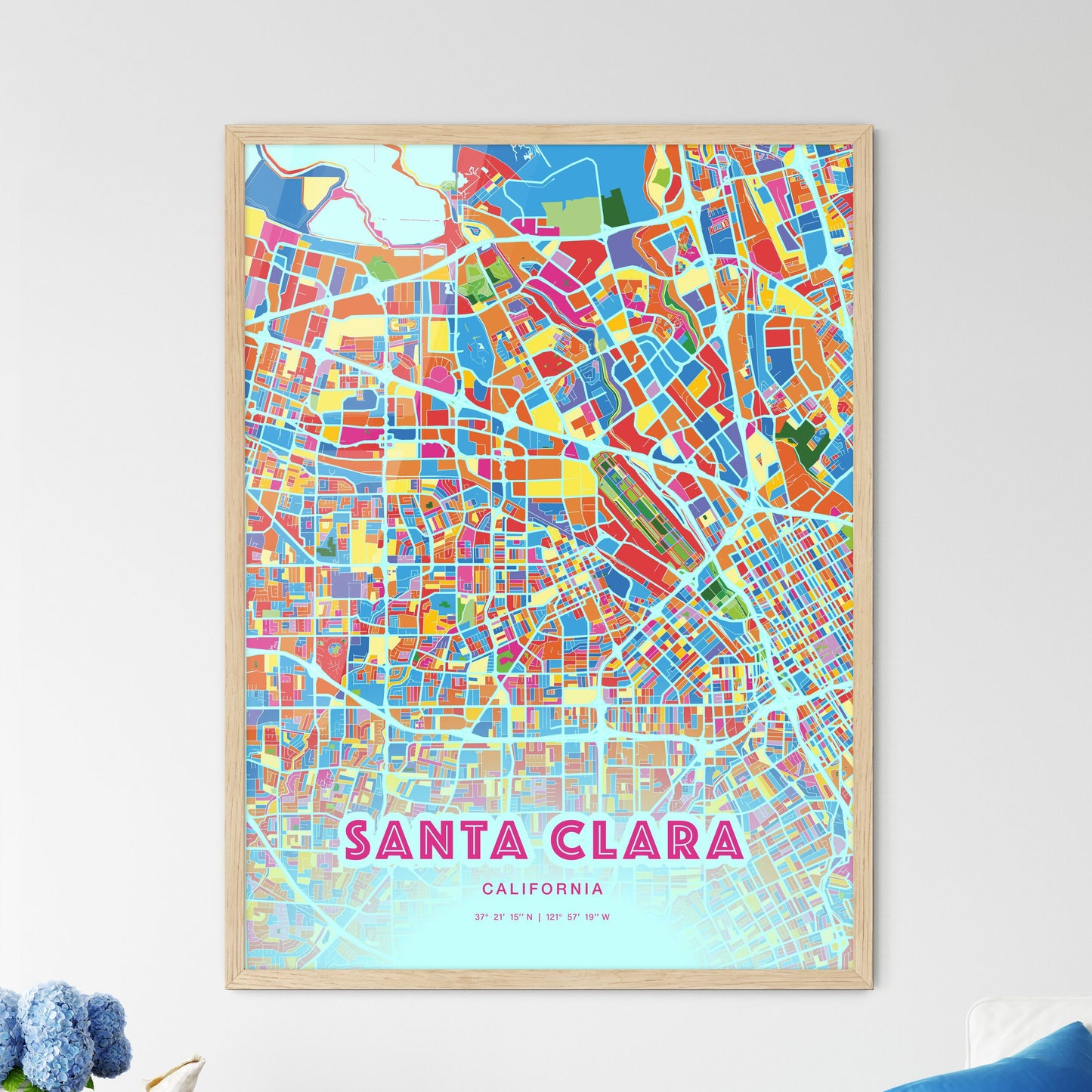 Colorful Santa Clara California Fine Art Map Crazy Colors