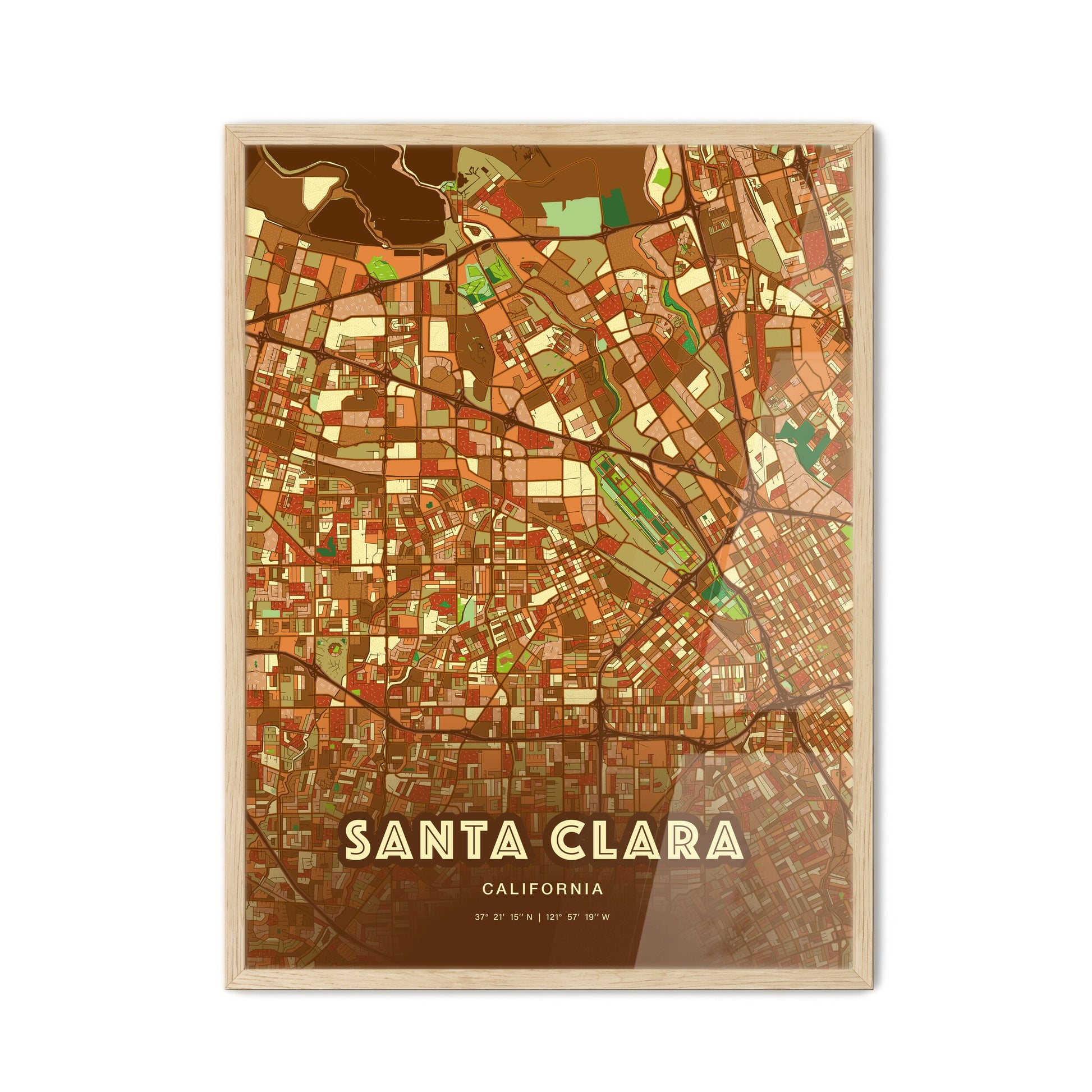 Colorful Santa Clara California Fine Art Map Farmhouse