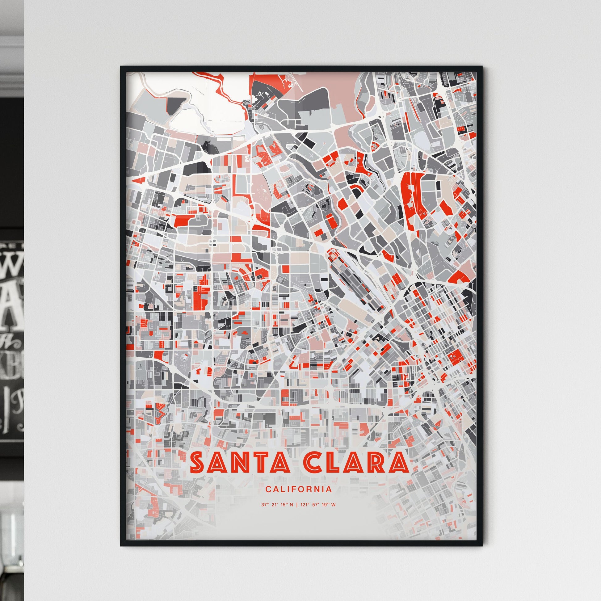 Colorful Santa Clara California Fine Art Map Modern Expressive