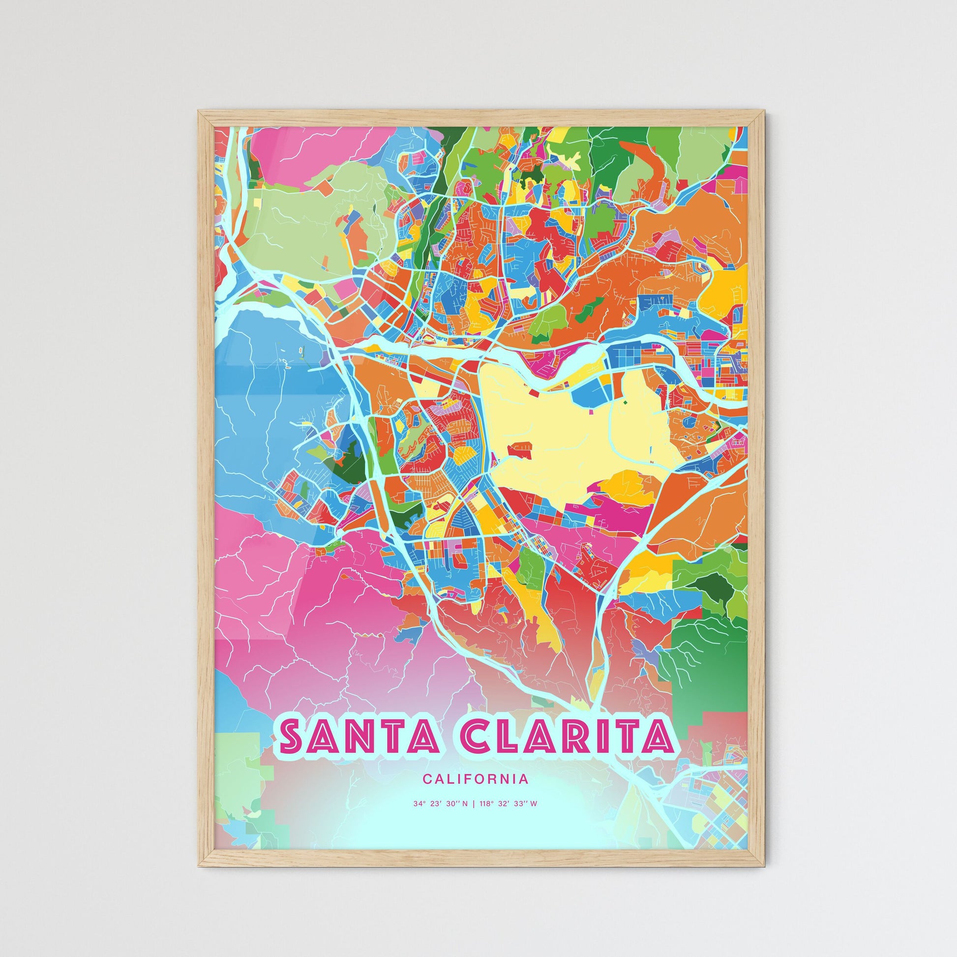 Colorful Santa Clarita California Fine Art Map Crazy Colors