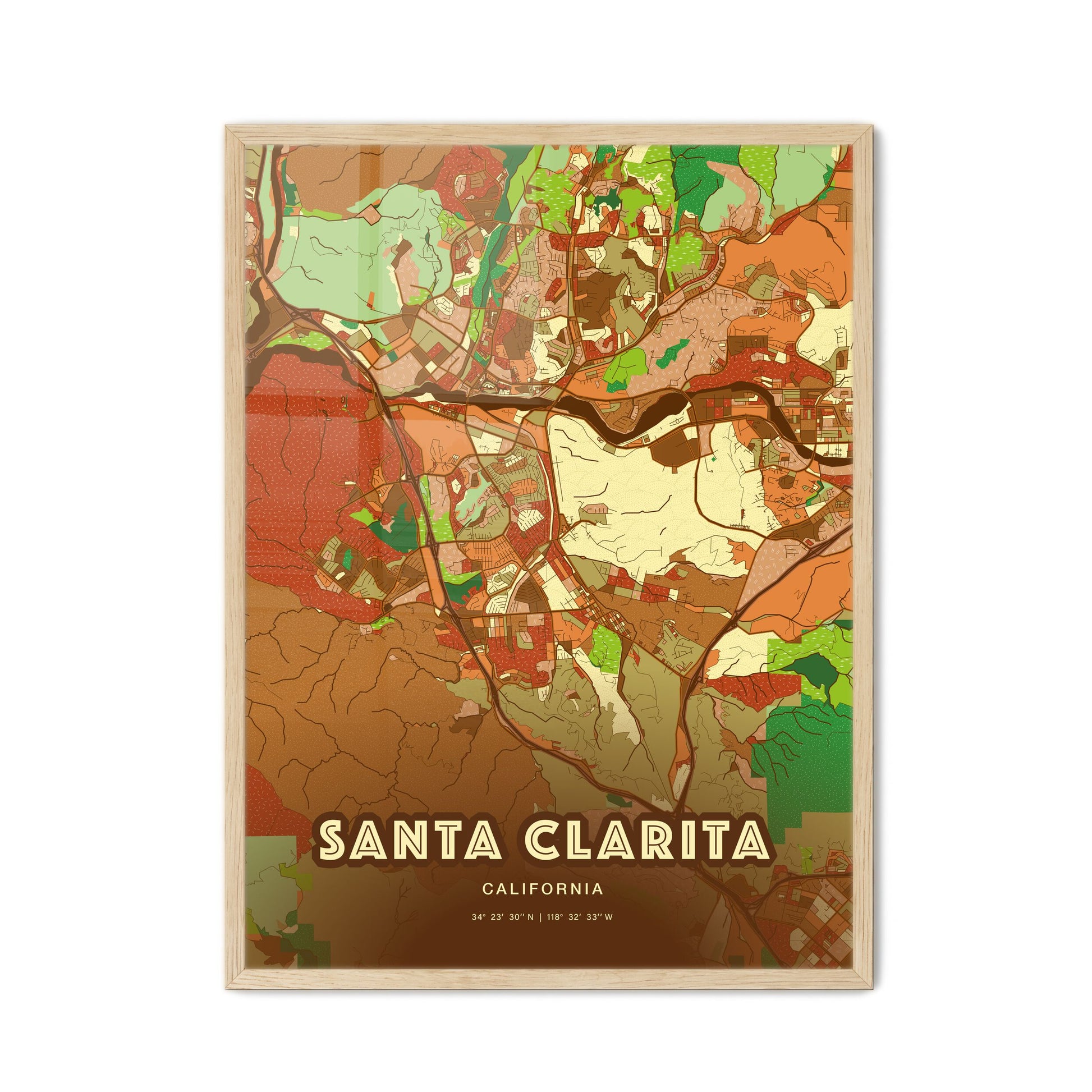 Colorful Santa Clarita California Fine Art Map Farmhouse