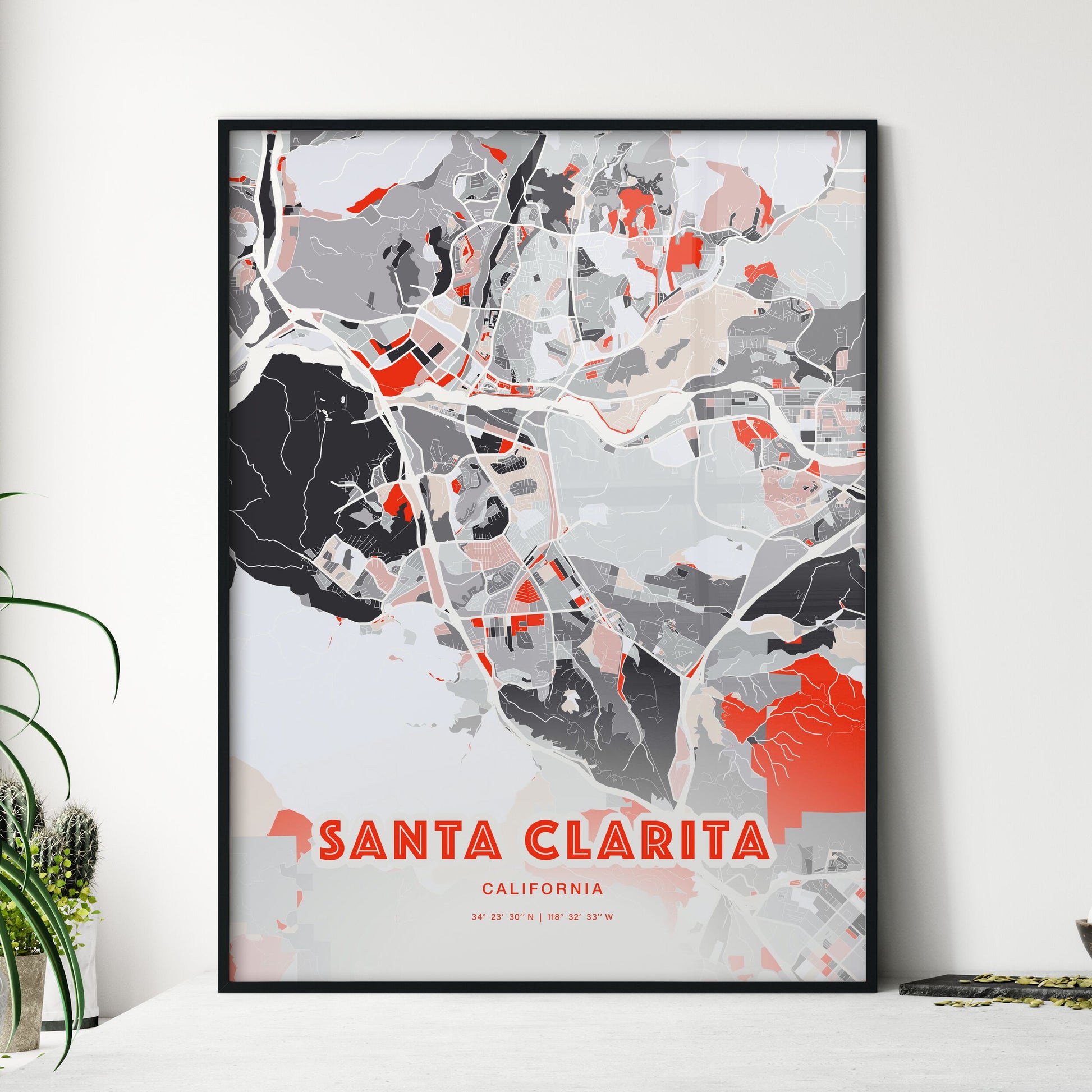 Colorful Santa Clarita California Fine Art Map Modern Expressive