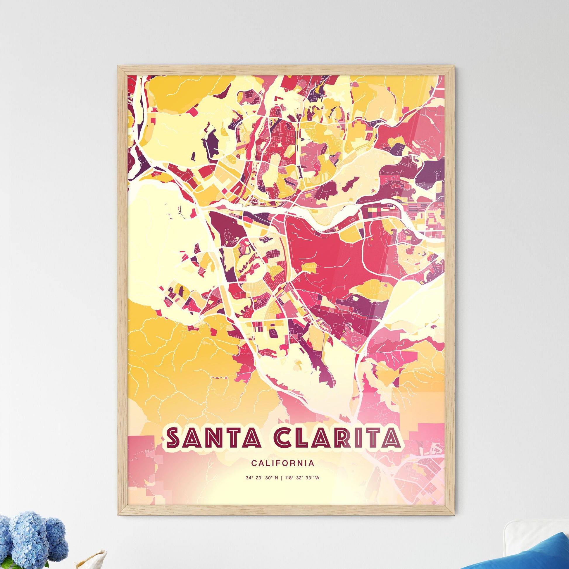 Colorful Santa Clarita California Fine Art Map Hot Red