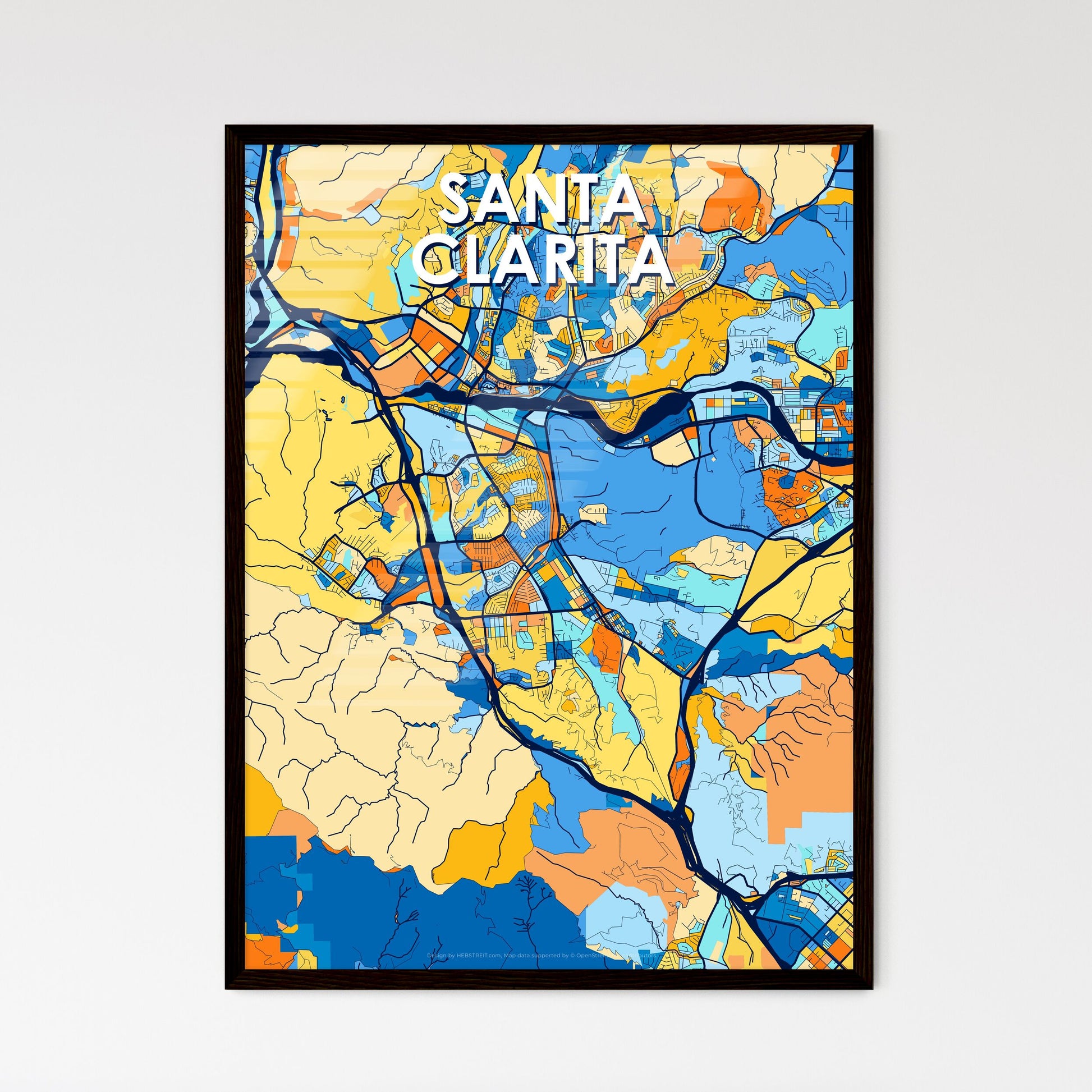 SANTA CLARITA CALIFORNIA Vibrant Colorful Art Map Poster Blue Orange