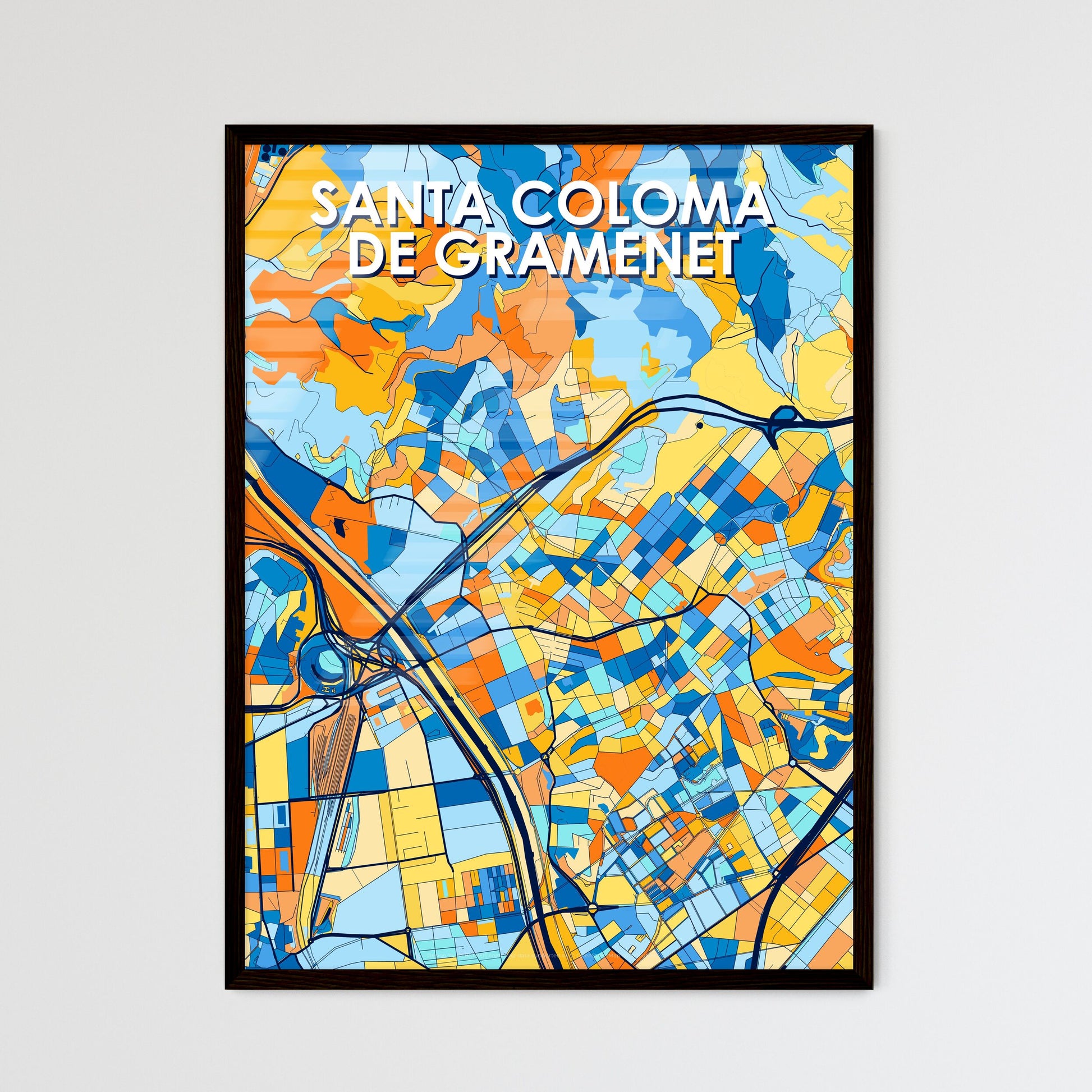 SANTA COLOMA DE GRAMENET SPAIN Vibrant Colorful Art Map Poster Blue Orange