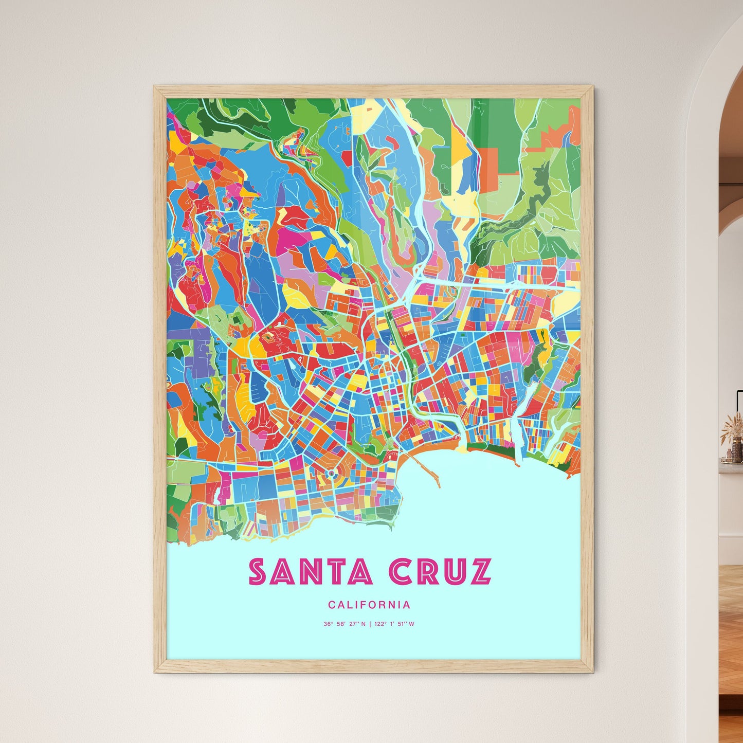 Colorful Santa Cruz California Fine Art Map Crazy Colors