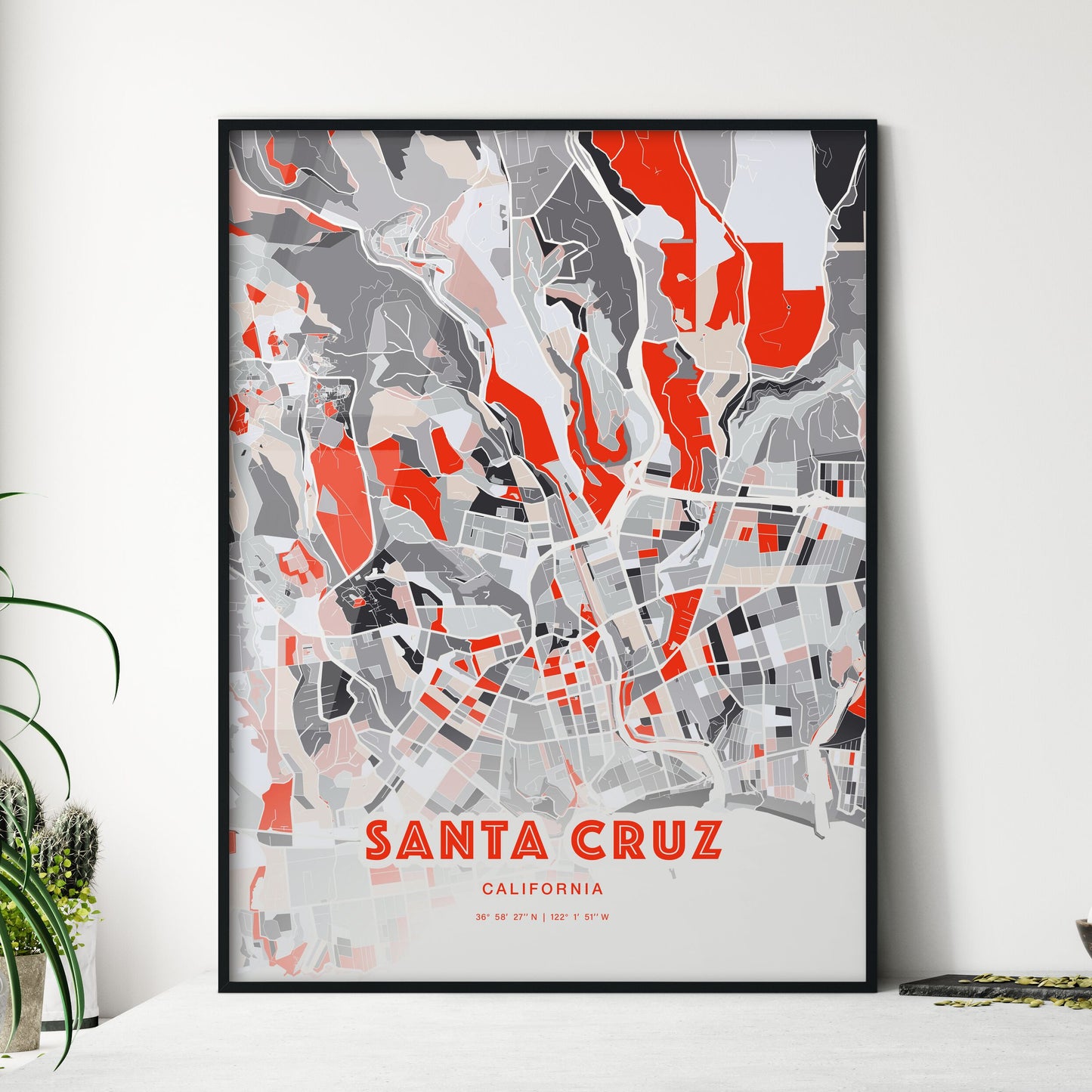 Colorful Santa Cruz California Fine Art Map Modern Expressive