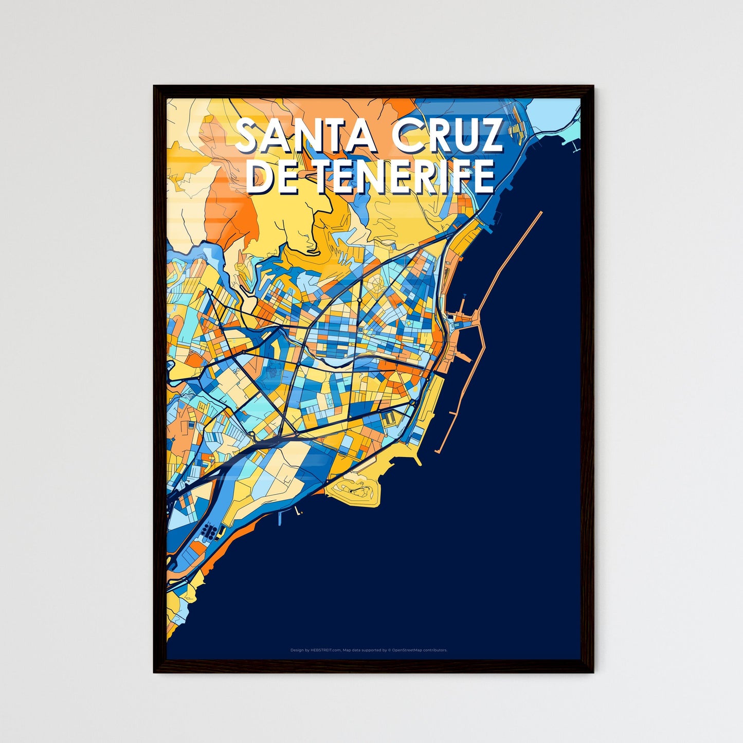 SANTA CRUZ DE TENERIFE SPAIN Vibrant Colorful Art Map Poster Blue Orange