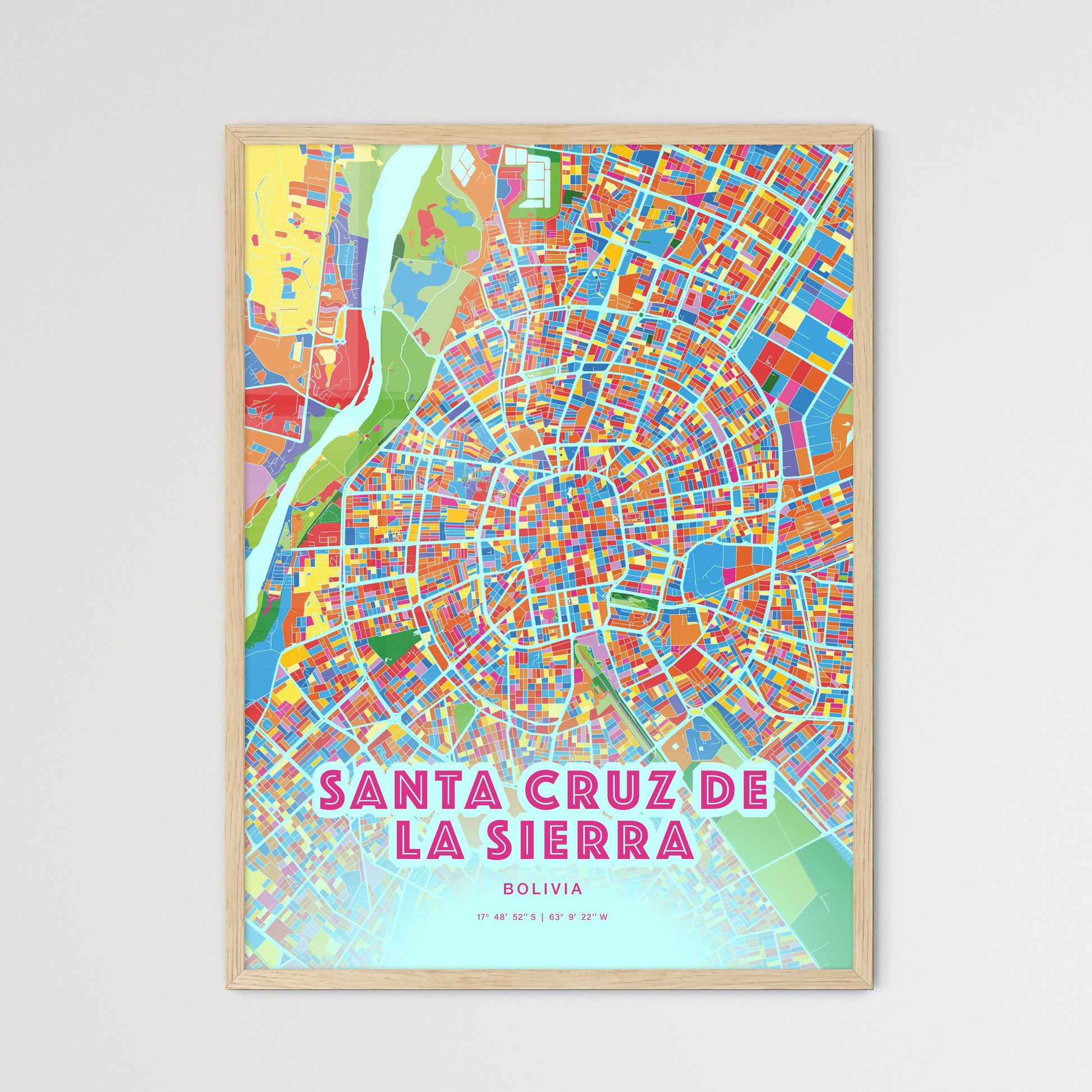 Colorful Santa Cruz De La Sierra Bolivia Fine Art Map Crazy Colors