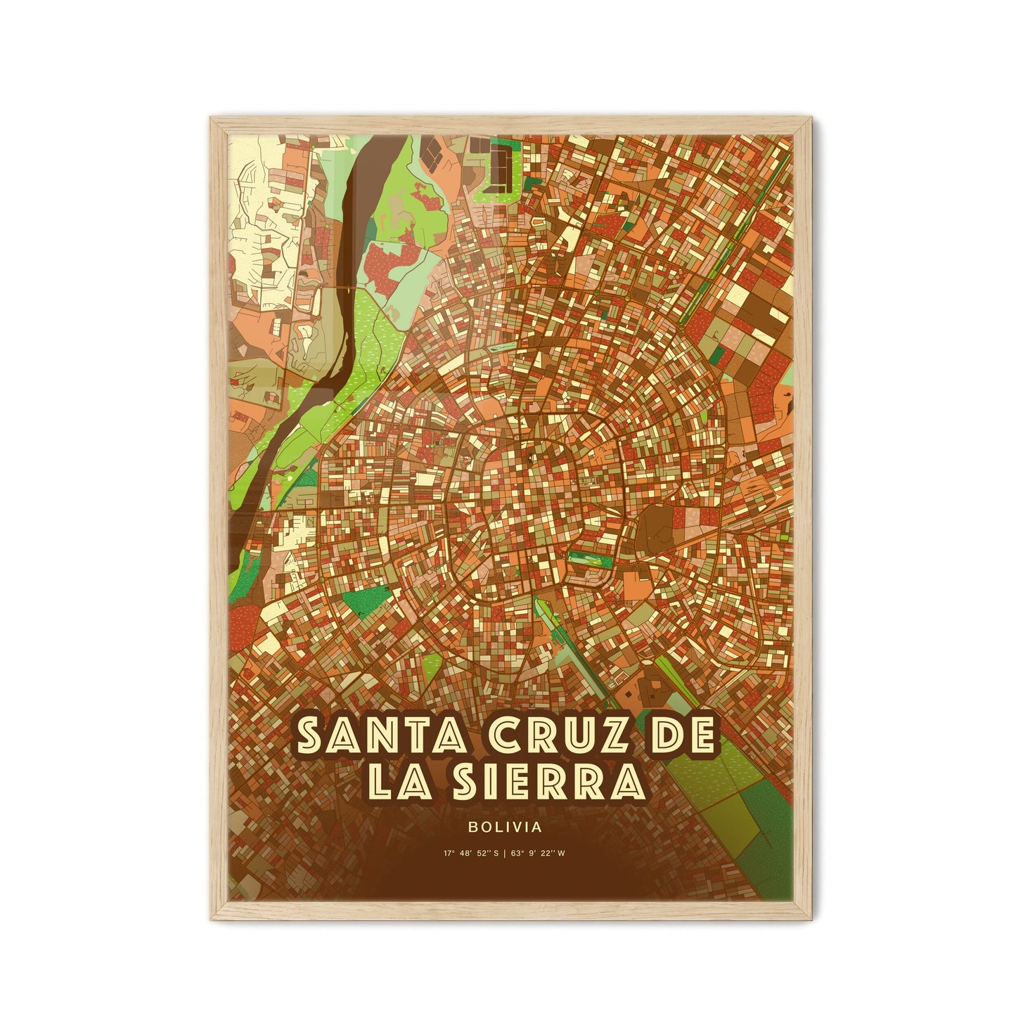 Colorful Santa Cruz De La Sierra Bolivia Fine Art Map Farmhouse