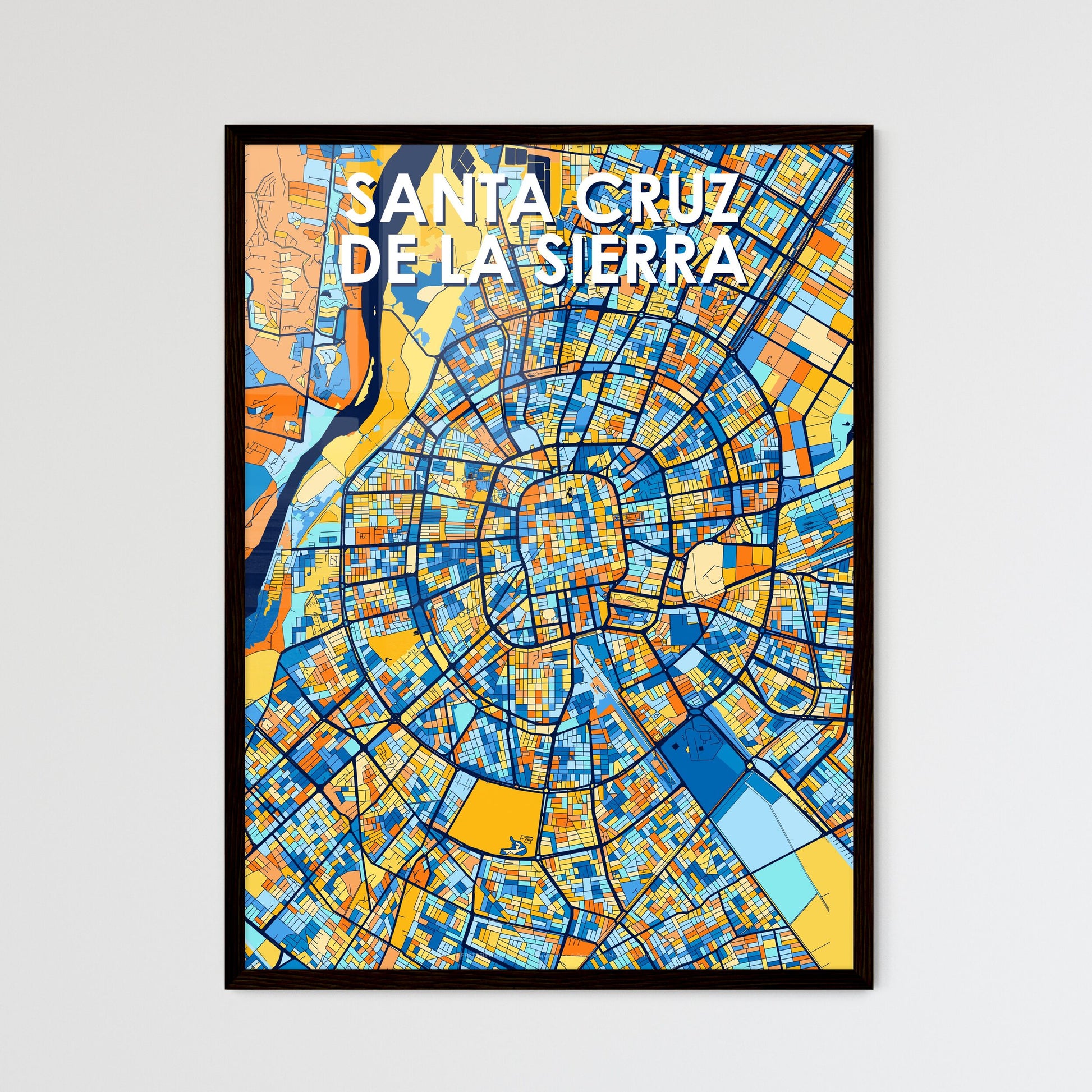 SANTA CRUZ DE LA SIERRA BOLIVIA Vibrant Colorful Art Map Poster Blue Orange